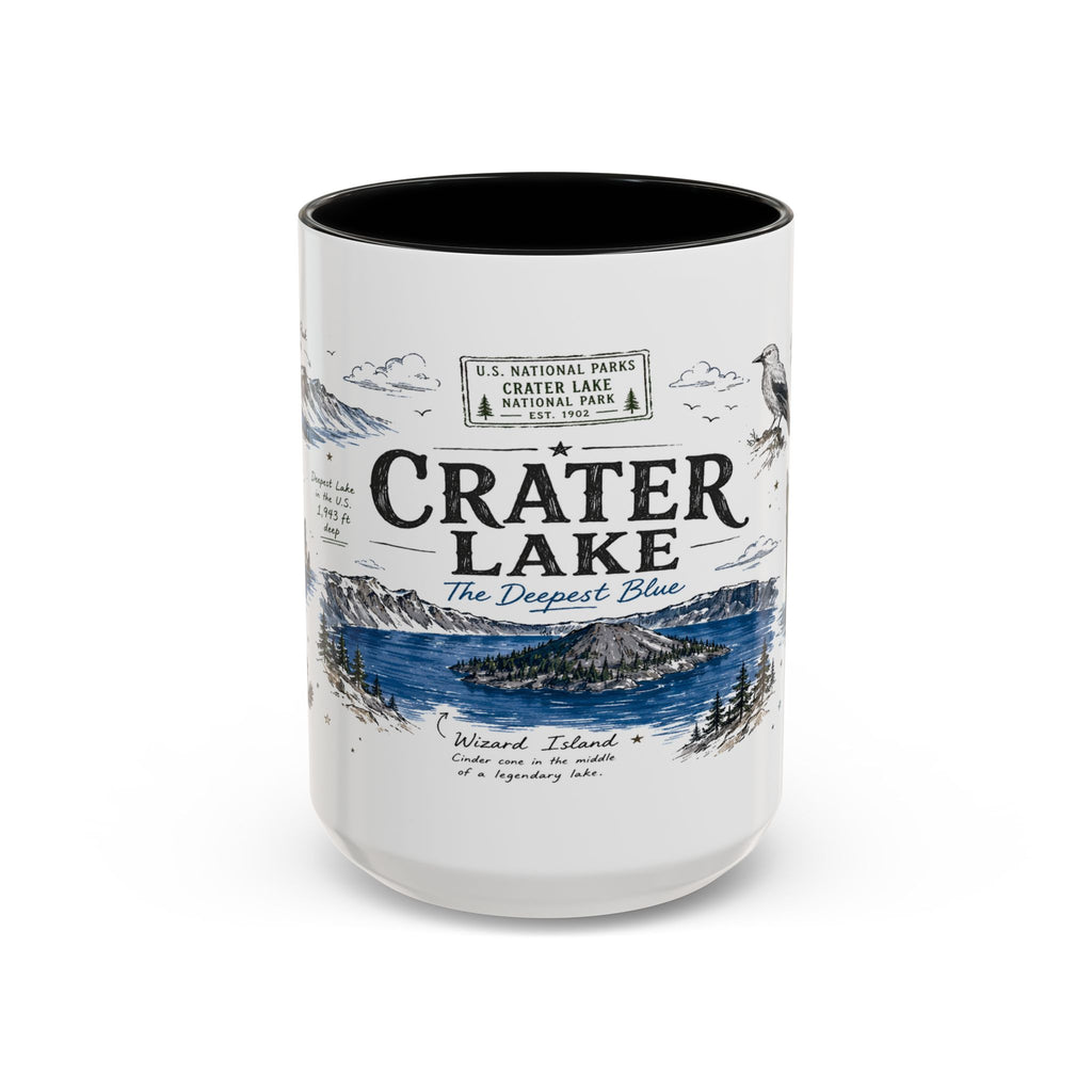 Crater Lake National Park Coffee Mug | Oregon Volcano Blue Lake Hiking Gift | Accent Color Ceramic 11oz 15oz