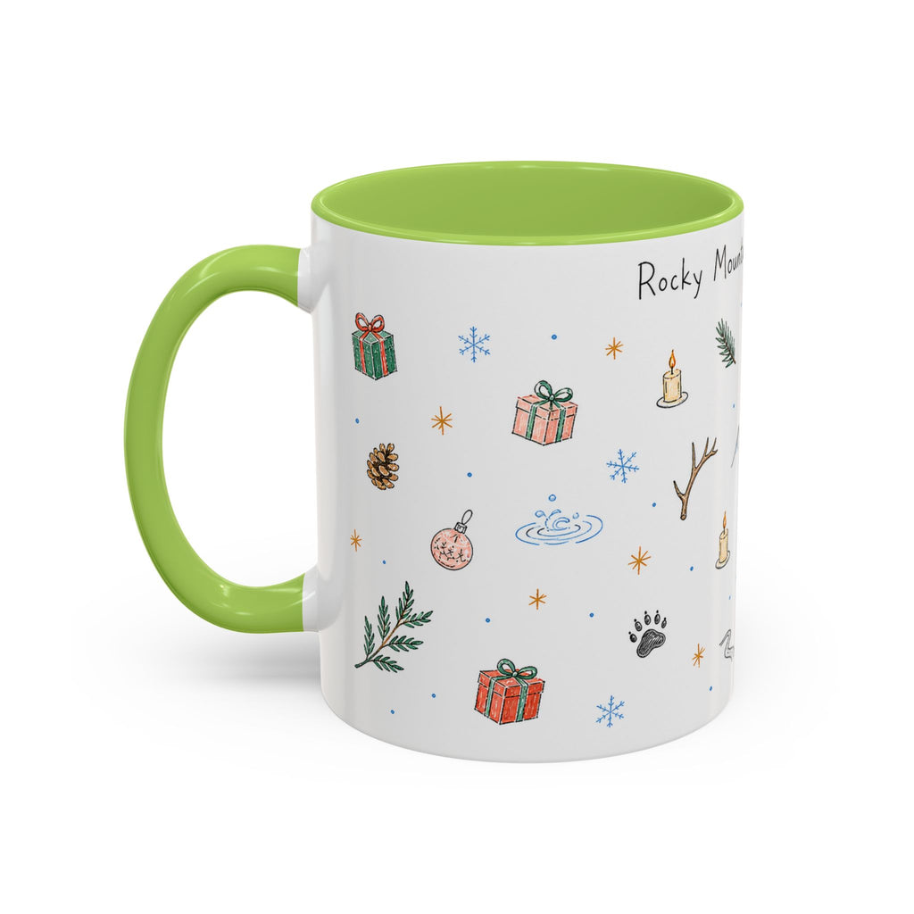 Rocky Mountain National Park Christmas Mug | Watercolor Travel Souvenir | Holiday Gift | Accent Ceramic Coffee Cup 11oz 15oz