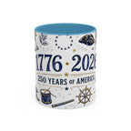 America 250 Coffee Mug | 1776-2026 Patriotic 4th of July Gift | Accent Color Ceramic 11oz 15oz