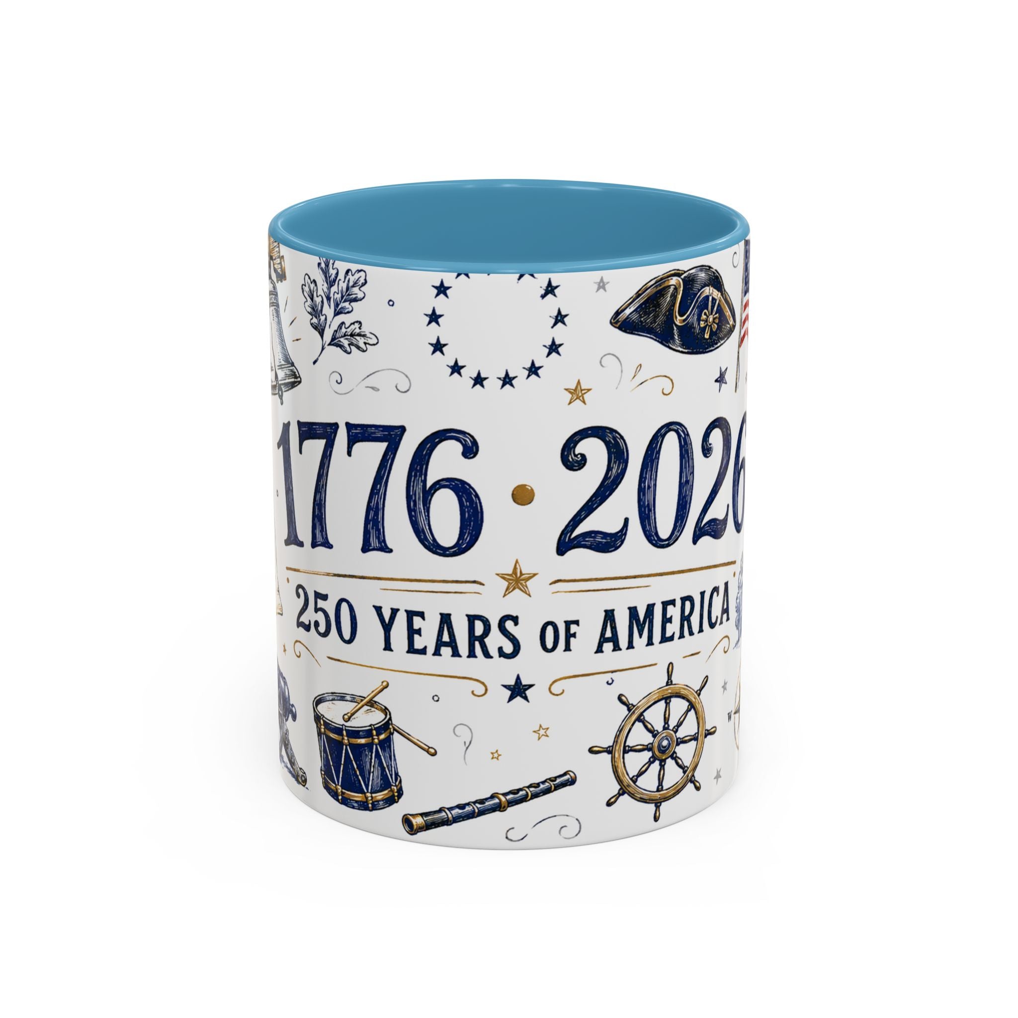 America 250 Coffee Mug | 1776-2026 Patriotic 4th of July Gift | Accent Color Ceramic 11oz 15oz