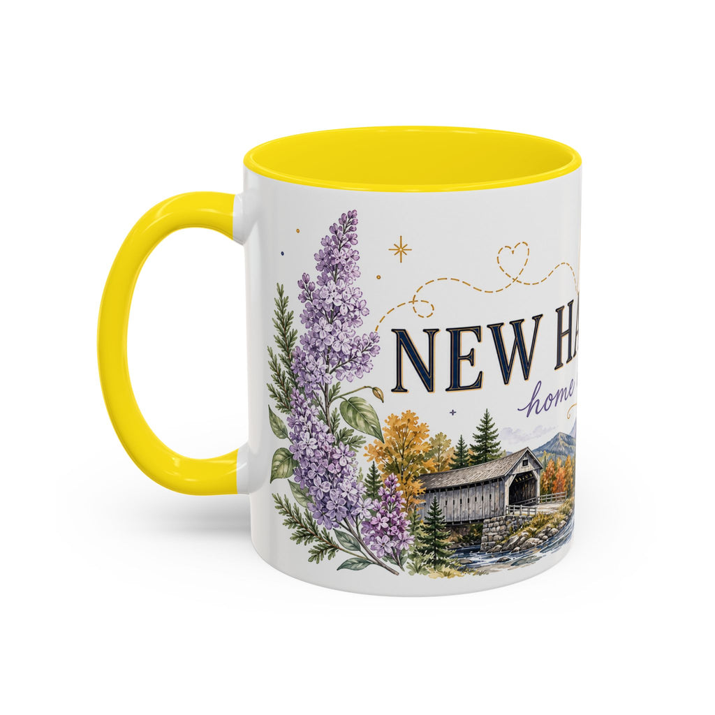 New Hampshire State Map Mug | Botanical Accents, Mountain Landscape Coffee Cup