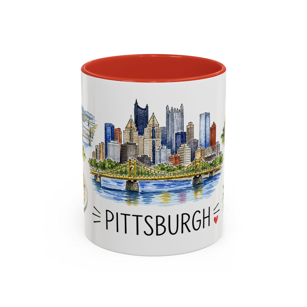 Pittsburgh Illustrated Travel Mug | City Souvenir Accent Coffee Mug | 11oz 15oz Ceramic Cup