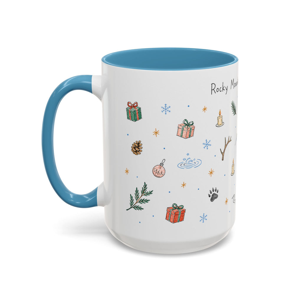 Rocky Mountain National Park Christmas Mug | Watercolor Travel Souvenir | Holiday Gift | Accent Ceramic Coffee Cup 11oz 15oz