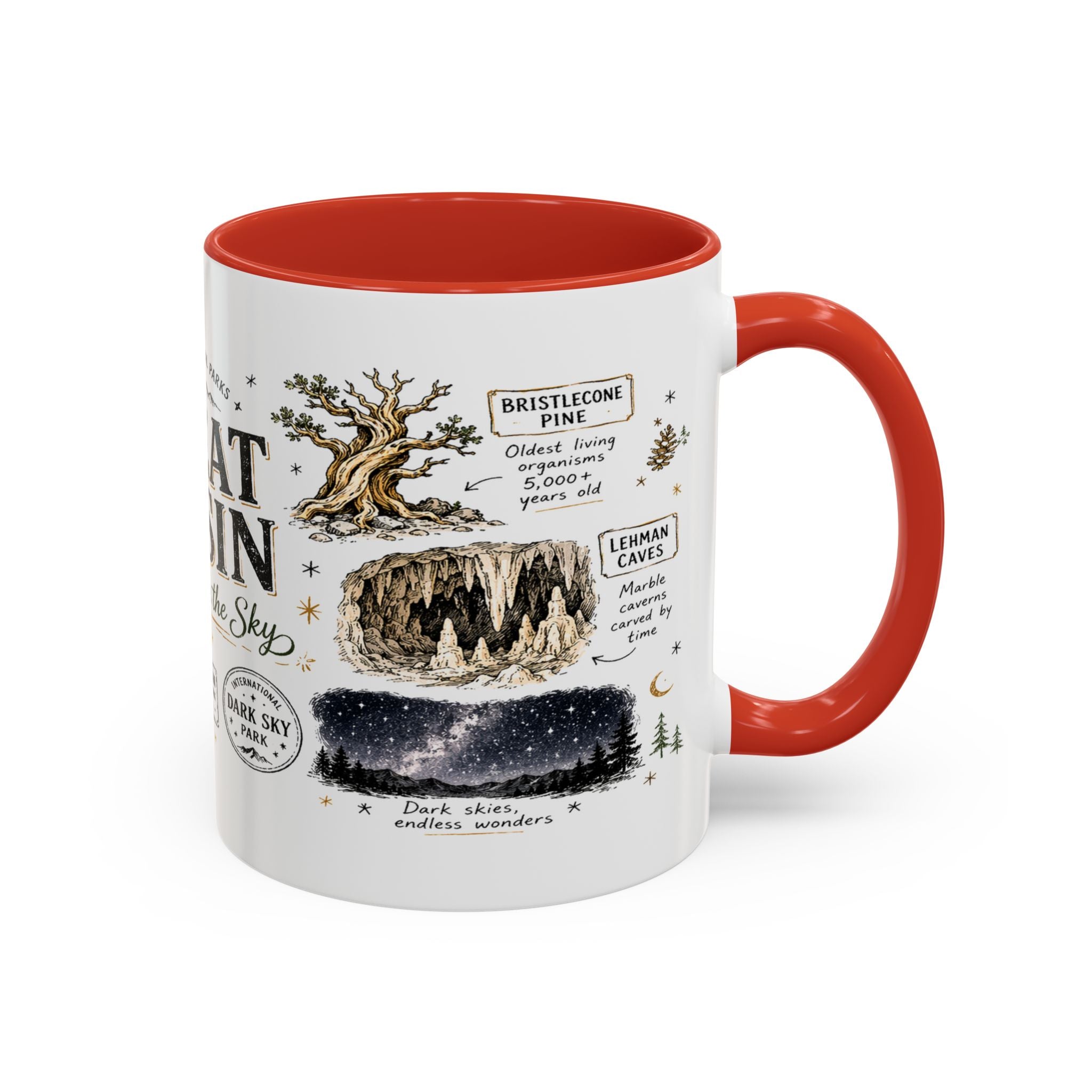 Great Basin National Park Coffee Mug | Nevada Desert Stargazing Hiking Gift | Accent Color Ceramic 11oz 15oz