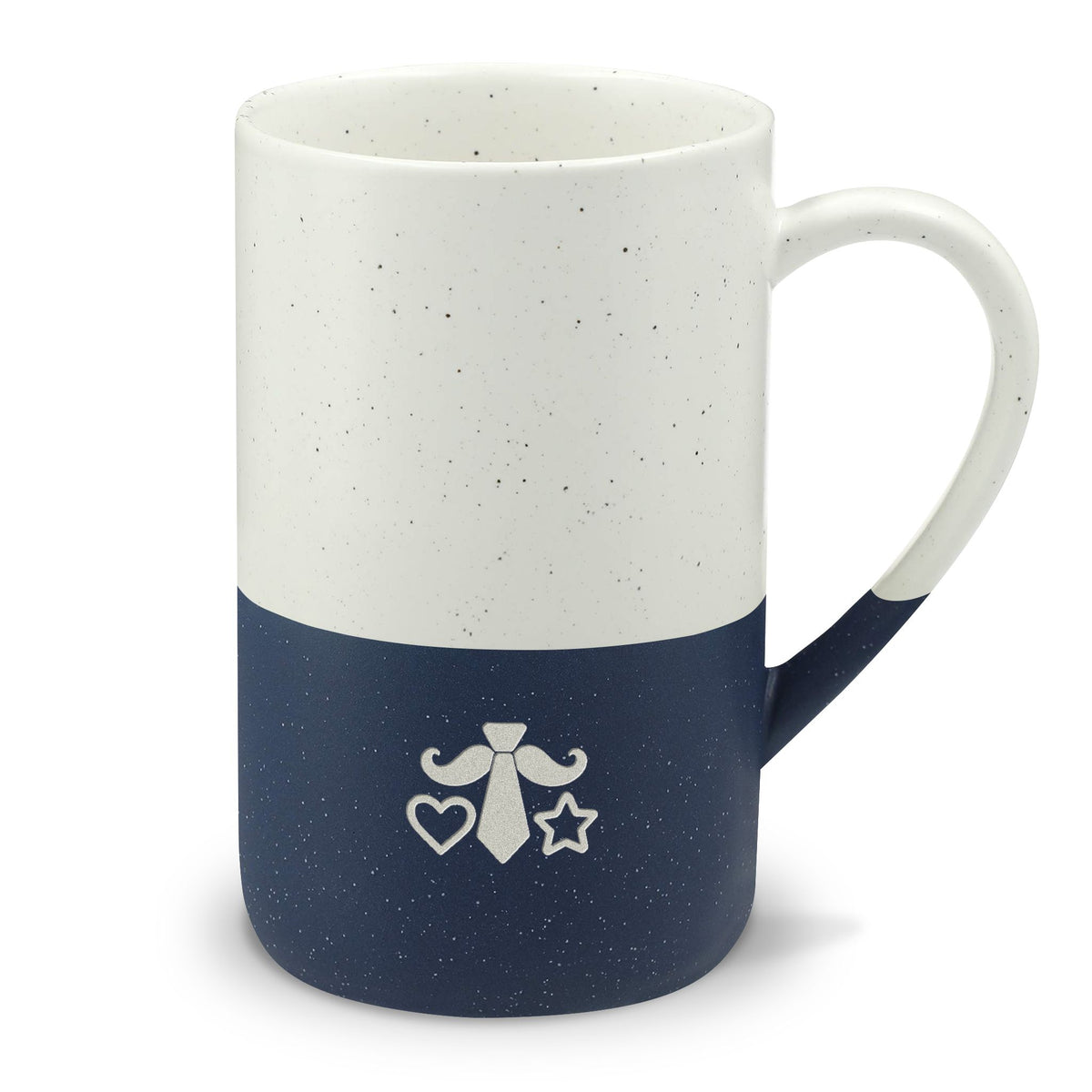 Father's Day Engraved Mug, Fathers Day Tie Heart, 13oz Speckled Ceramic Coffee Cup, Holiday Gift