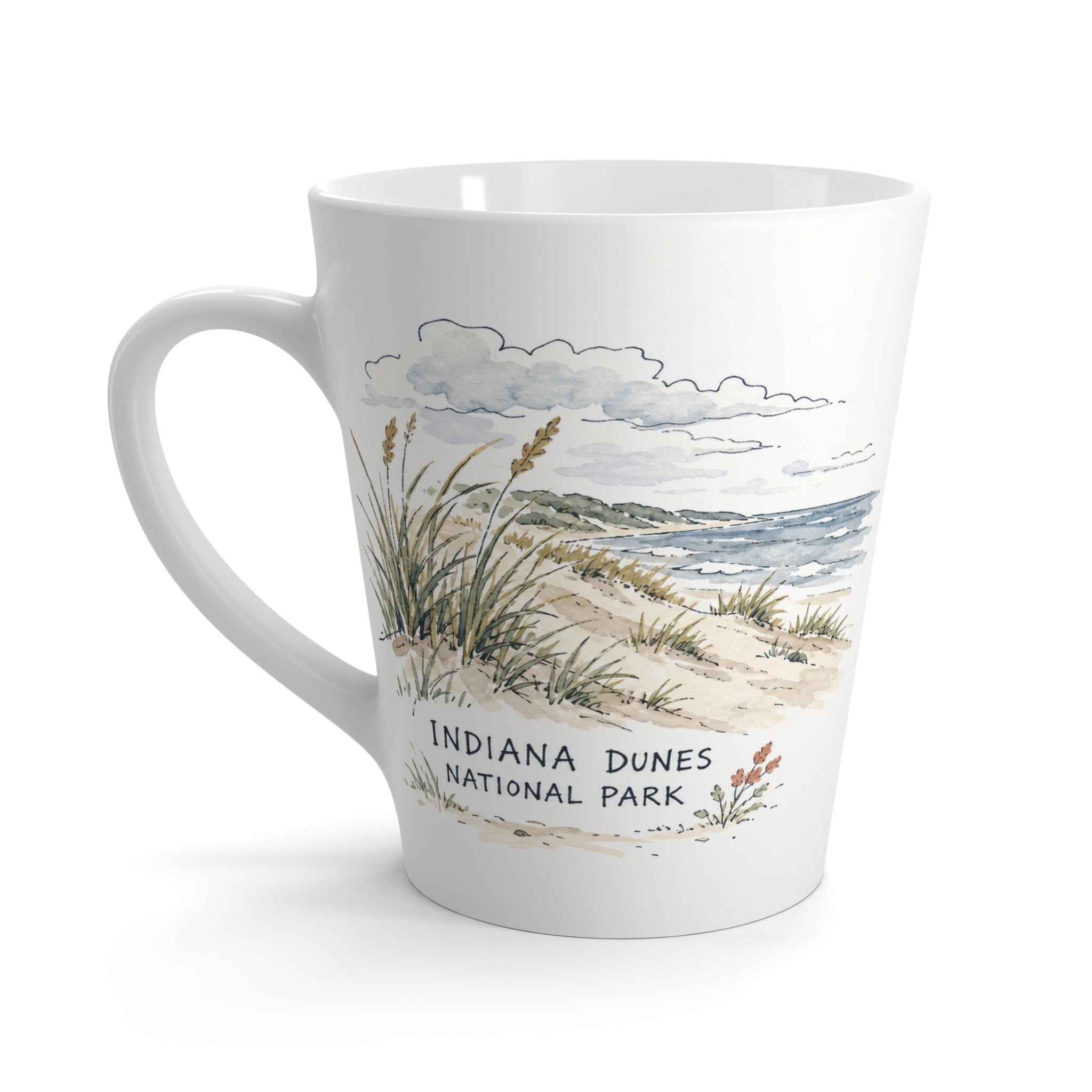 Indiana Dunes National Park Latte Mug | Pastel Watercolor Nature Coffee Cup | 12 oz Travel Souvenir Gift