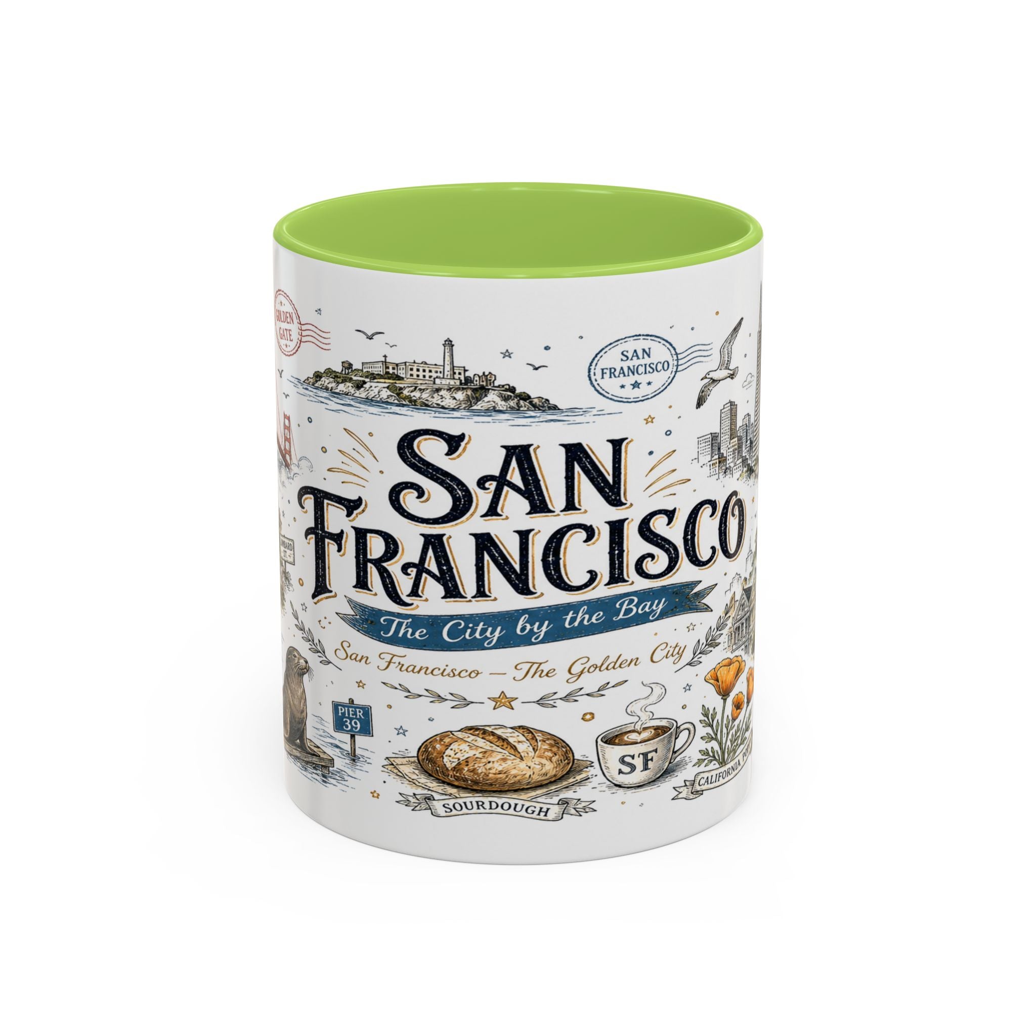 San Francisco Coffee Mug | California Souvenir Travel Gift | Accent Color Ceramic 11oz 15oz