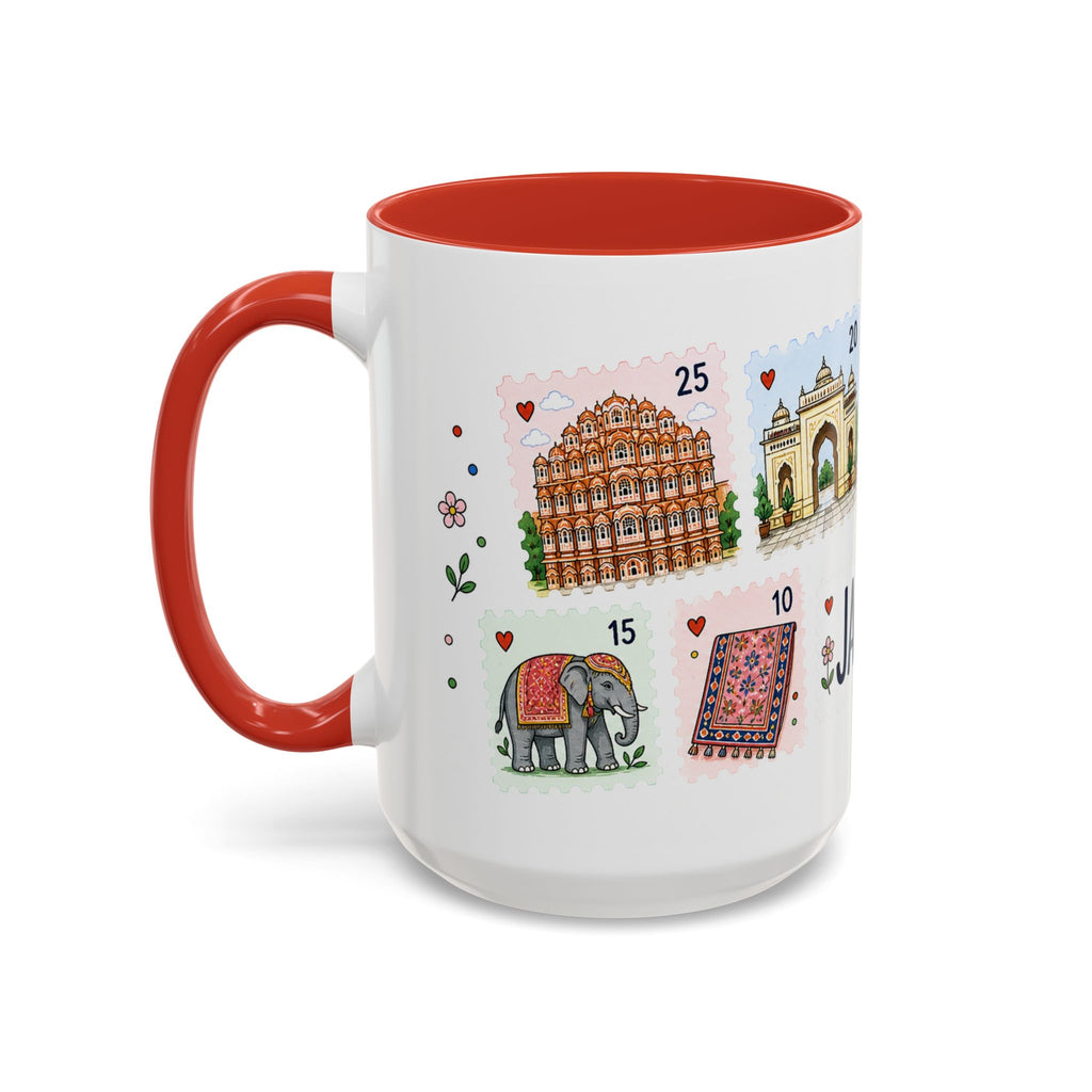 Jaipur Coffee Mug | Postage Stamp Collage Mug | Travel Souvenir Accent Cup 11oz 15oz