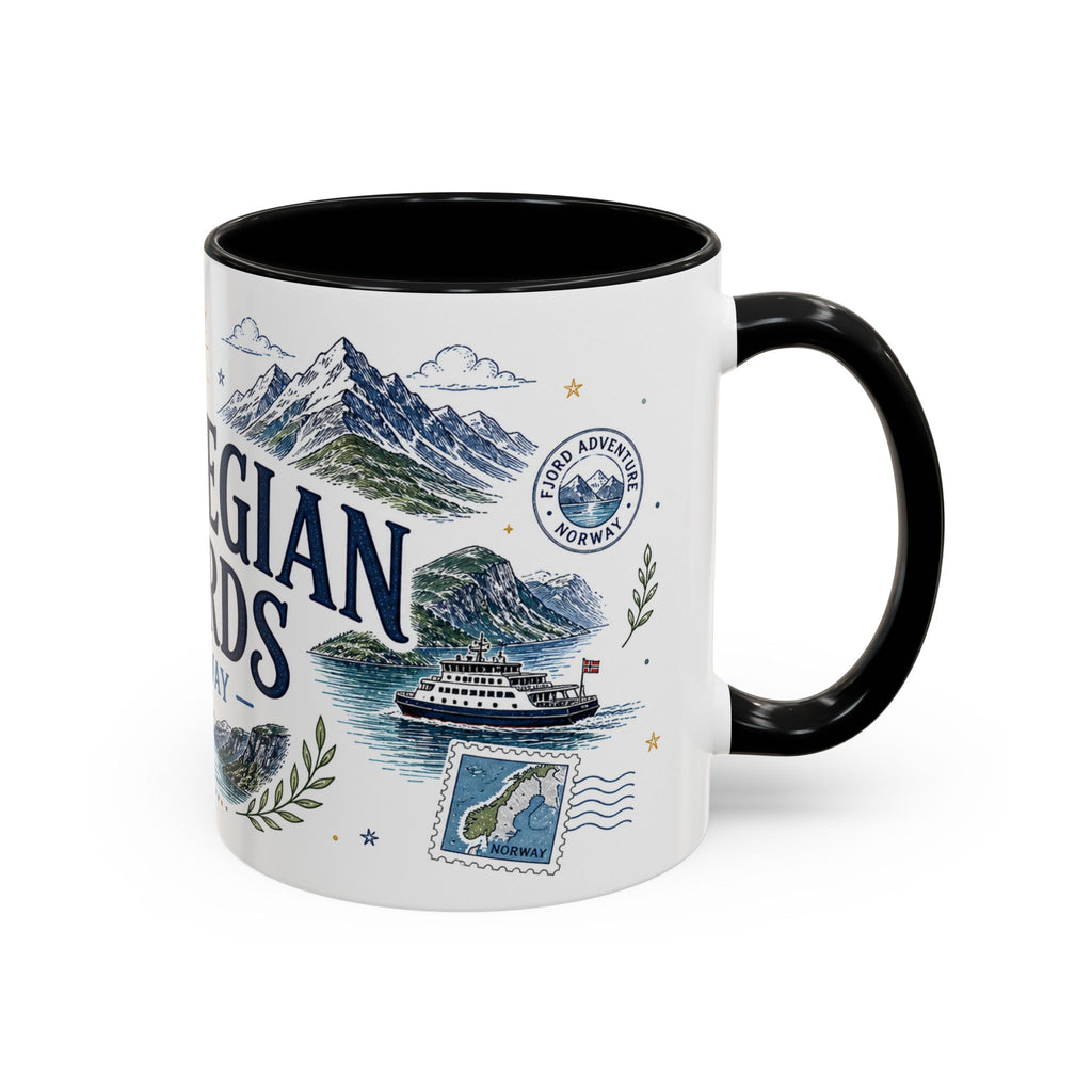 Norwegian Fjords Coffee Mug | Travel Destination Souvenir Gift | Accent Color Ceramic 11oz 15oz