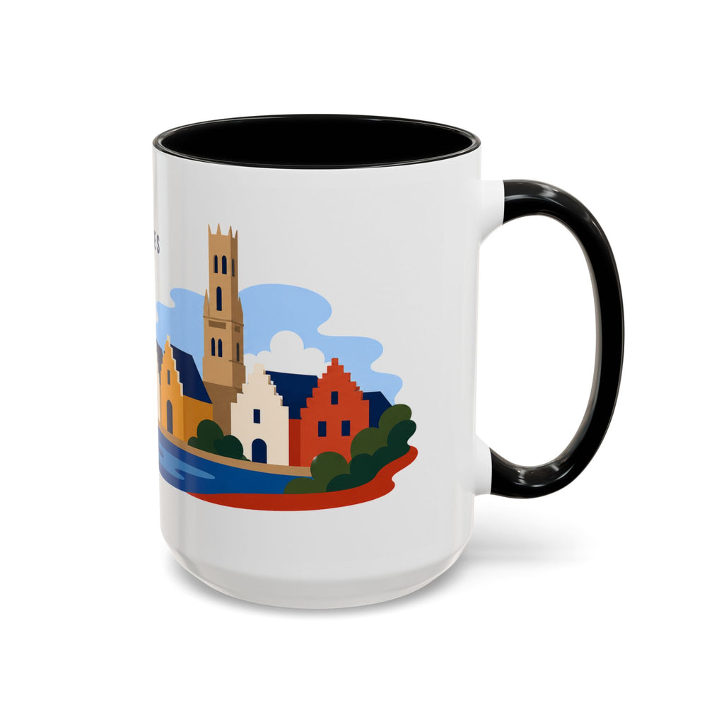 Bruges Coffee Mug | Travel Destination Souvenir Gift | Accent Color Ceramic 11oz 15oz