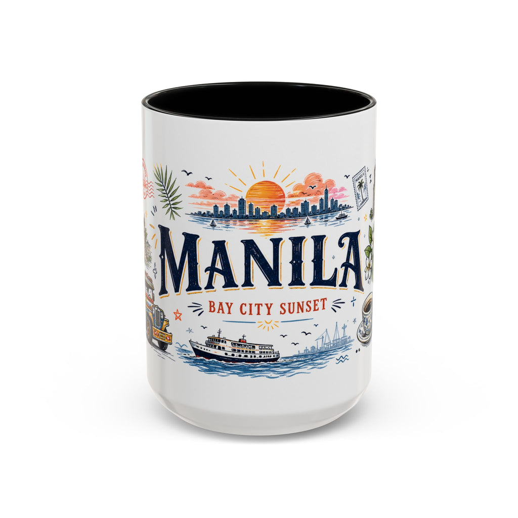 Manila Coffee Mug | Philippines Souvenir Travel Gift | Accent Color Ceramic 11oz 15oz