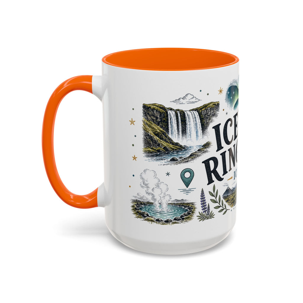 Iceland Ring Road Coffee Mug | Travel Destination Souvenir Gift | Accent Color Ceramic 11oz 15oz
