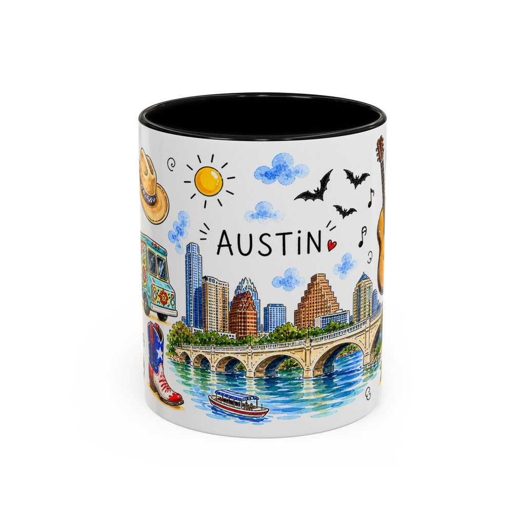 Austin Illustrated Travel Mug | City Souvenir Accent Coffee Mug | 11oz 15oz Ceramic Cup