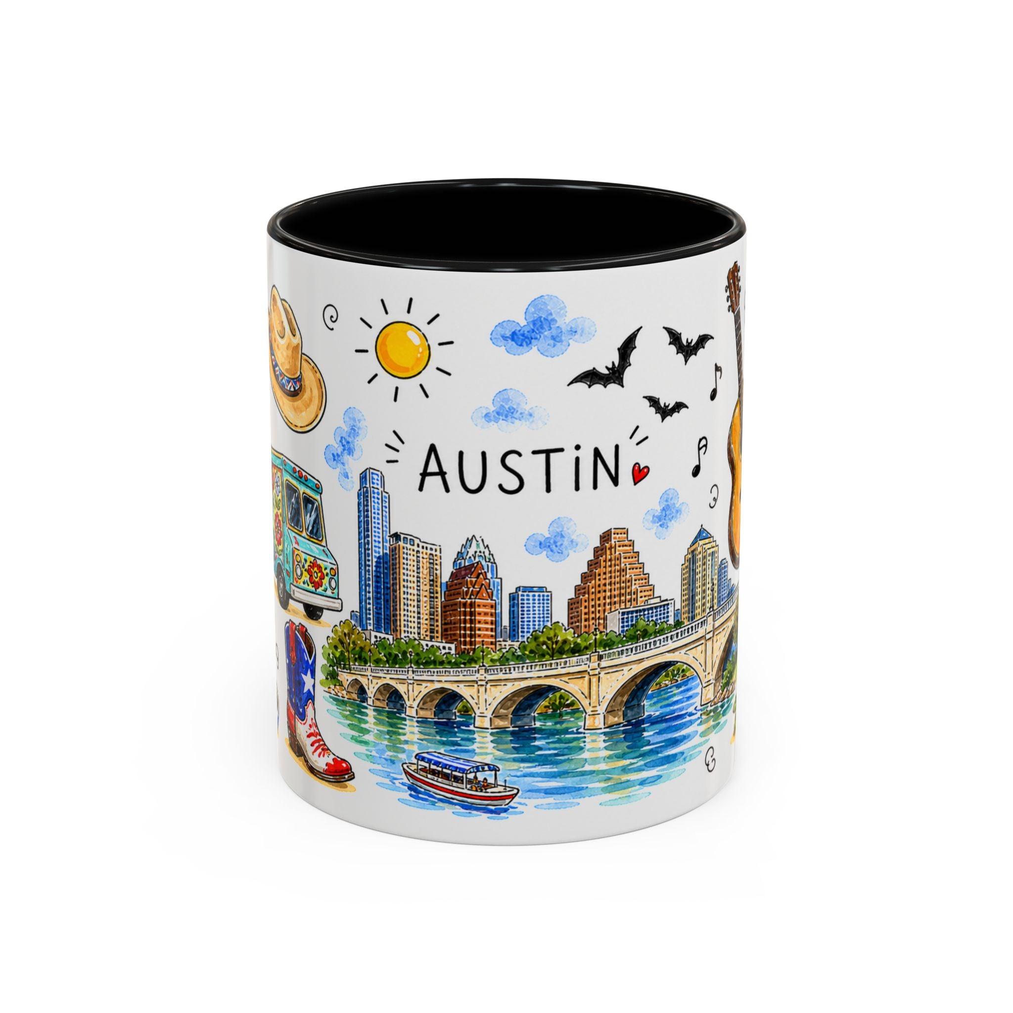 Austin Illustrated Travel Mug | City Souvenir Accent Coffee Mug | 11oz 15oz Ceramic Cup