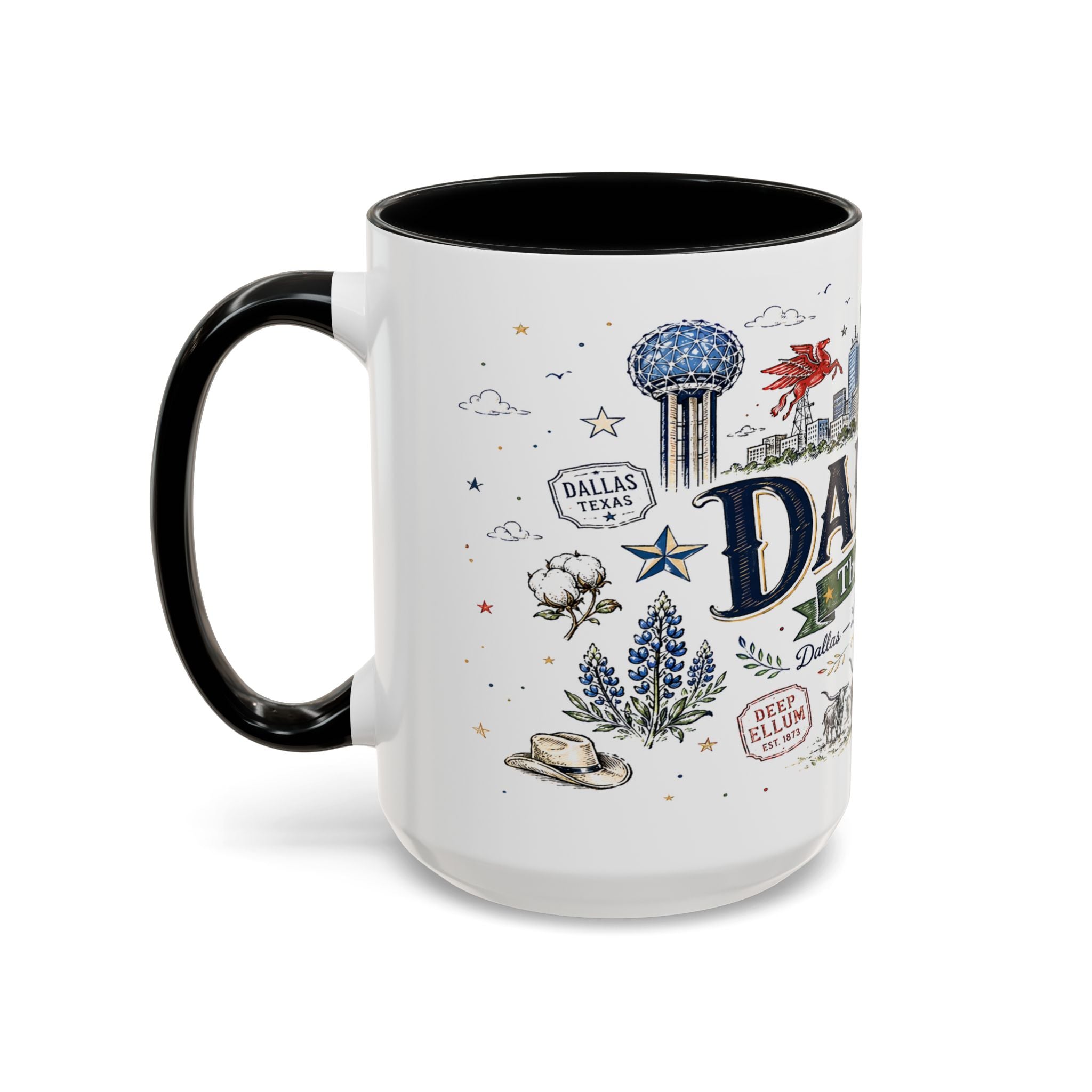 Dallas Coffee Mug | Texas Souvenir City Gift | Accent Color Ceramic 11oz 15oz