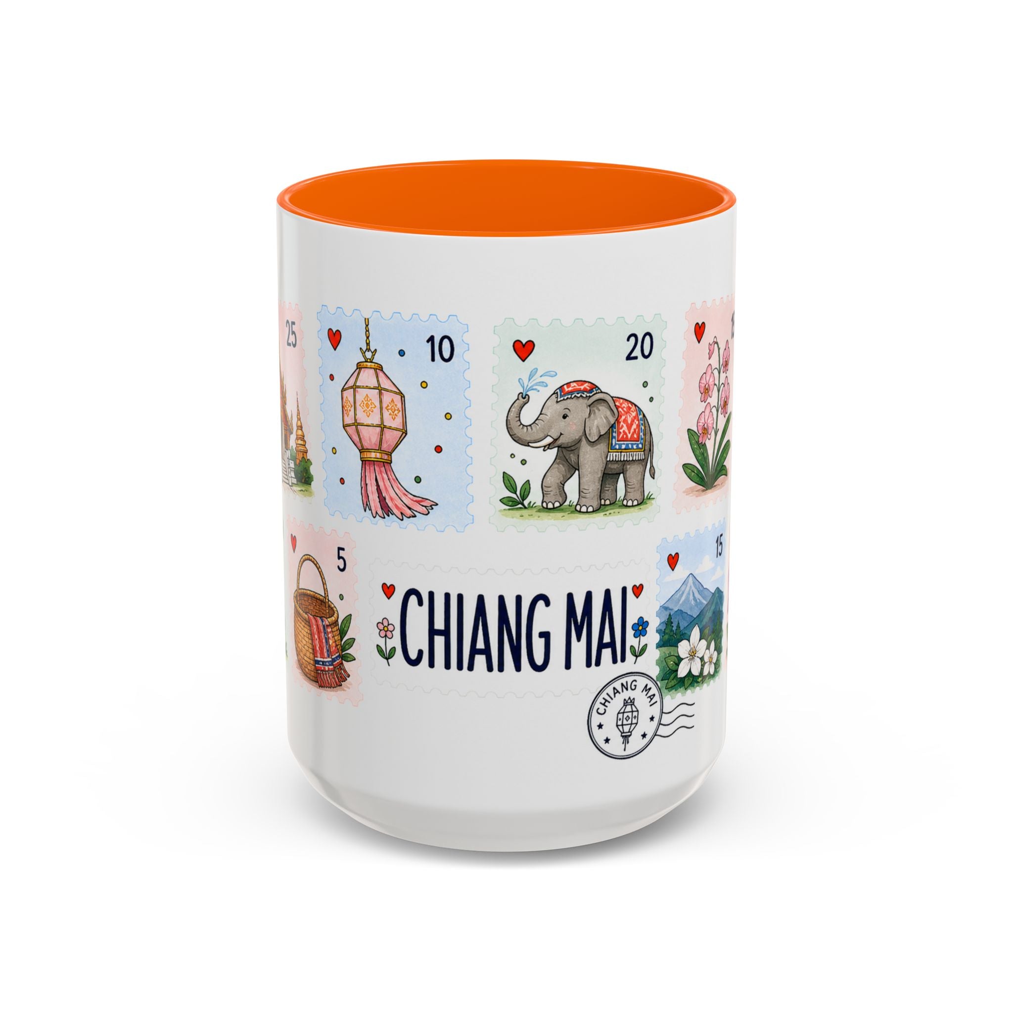 Chiang Mai Coffee Mug | Postage Stamp Collage Mug | Travel Souvenir Accent Cup 11oz 15oz