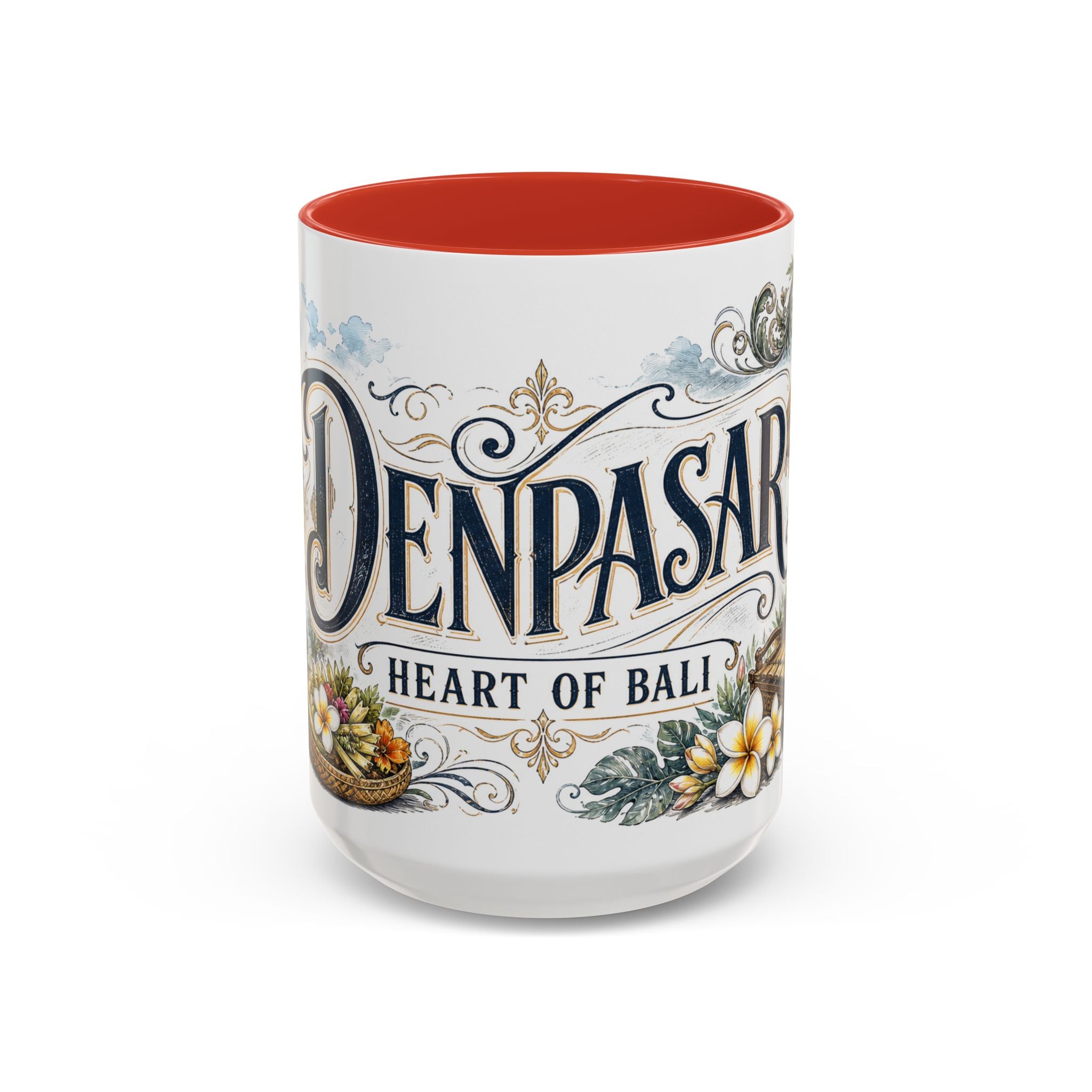 Denpasar Coffee Mug | Indonesia Travel Souvenir | Vintage Illustrated City Gift | 11 oz 15 oz Accent Mug