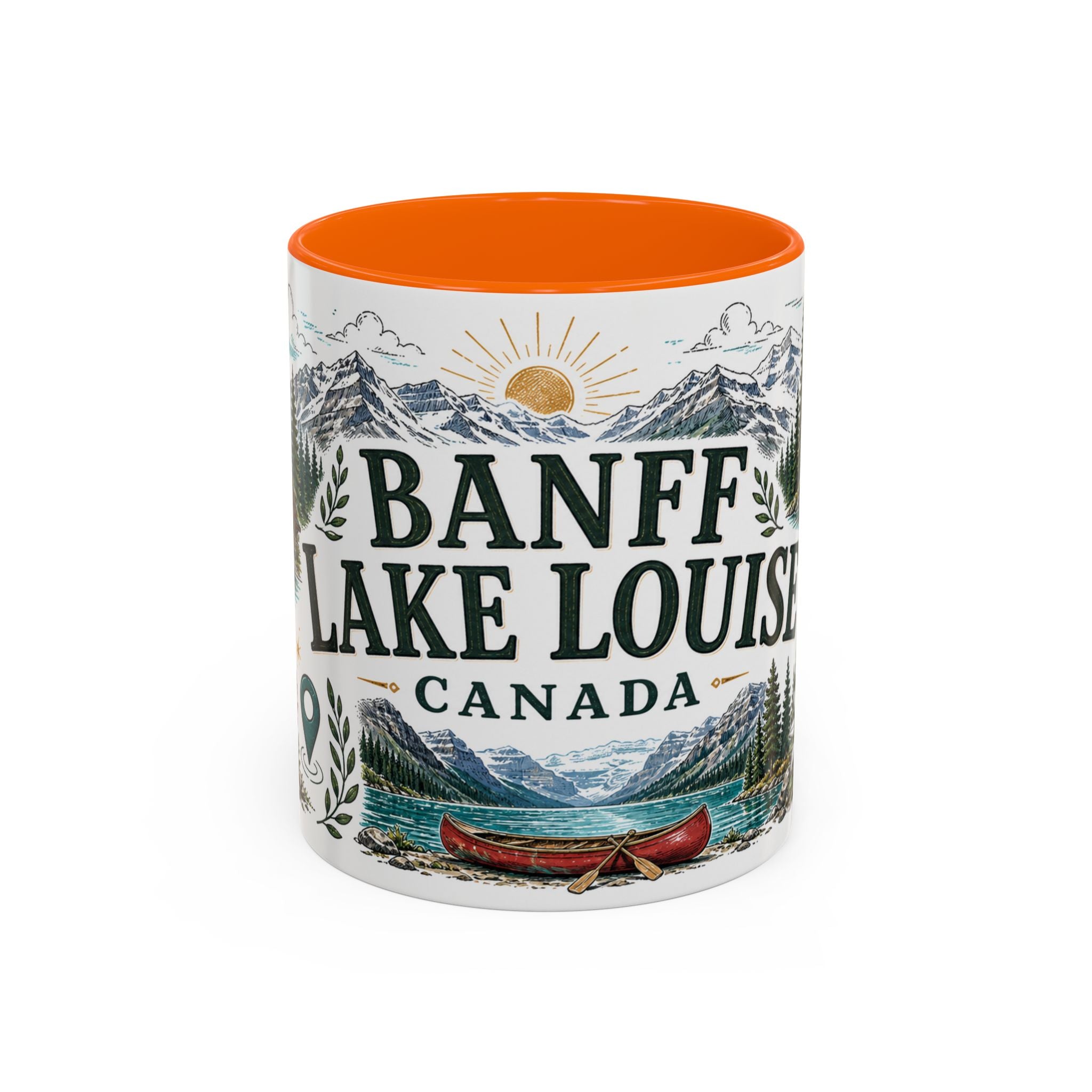 Banff Lake Louise Coffee Mug | Travel Destination Souvenir Gift | Accent Color Ceramic 11oz 15oz