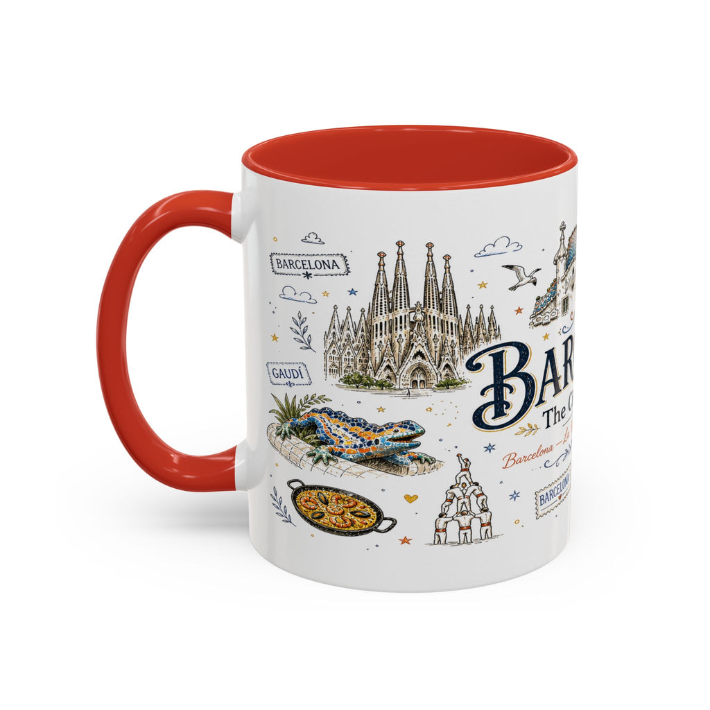 Barcelona Coffee Mug | Spain Souvenir Travel Gift | Accent Color Ceramic 11oz 15oz