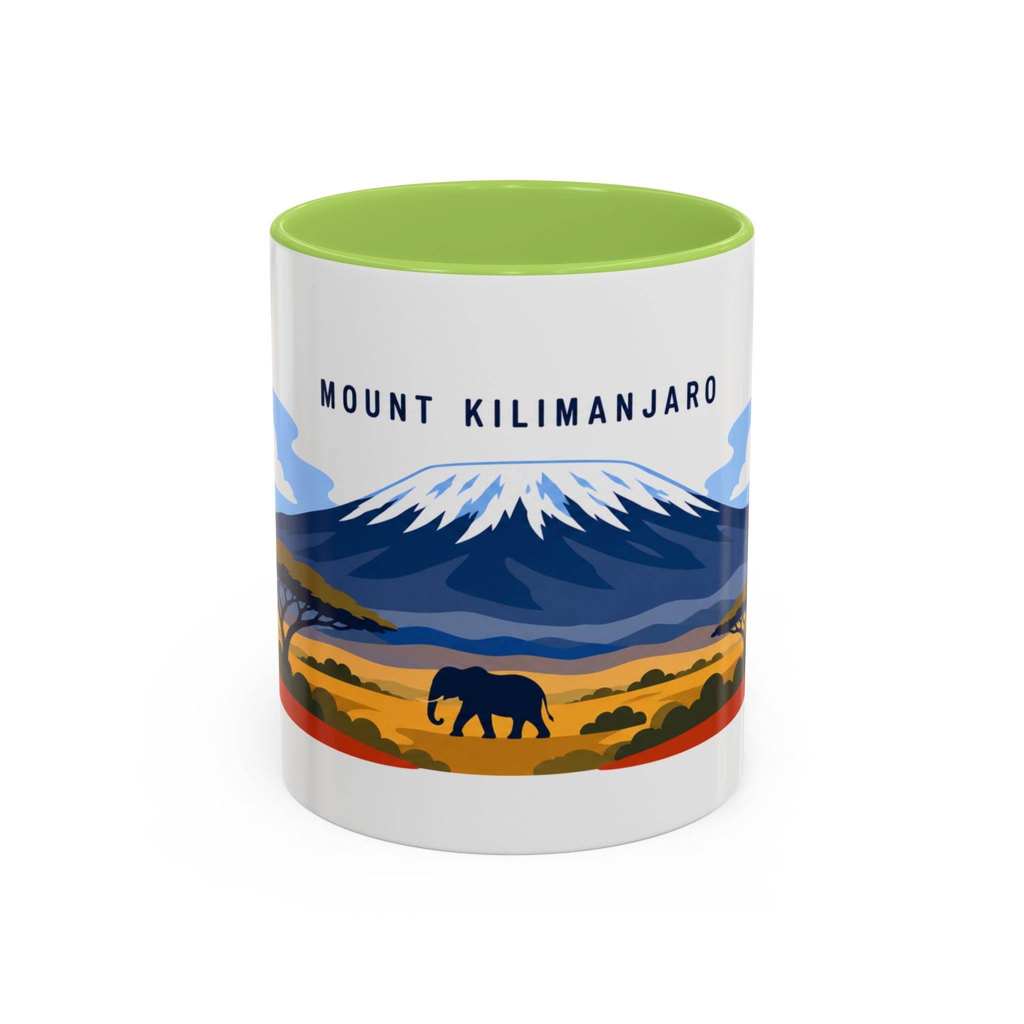 Mount Kilimanjaro Coffee Mug | Travel Destination Souvenir Gift | Accent Color Ceramic 11oz 15oz