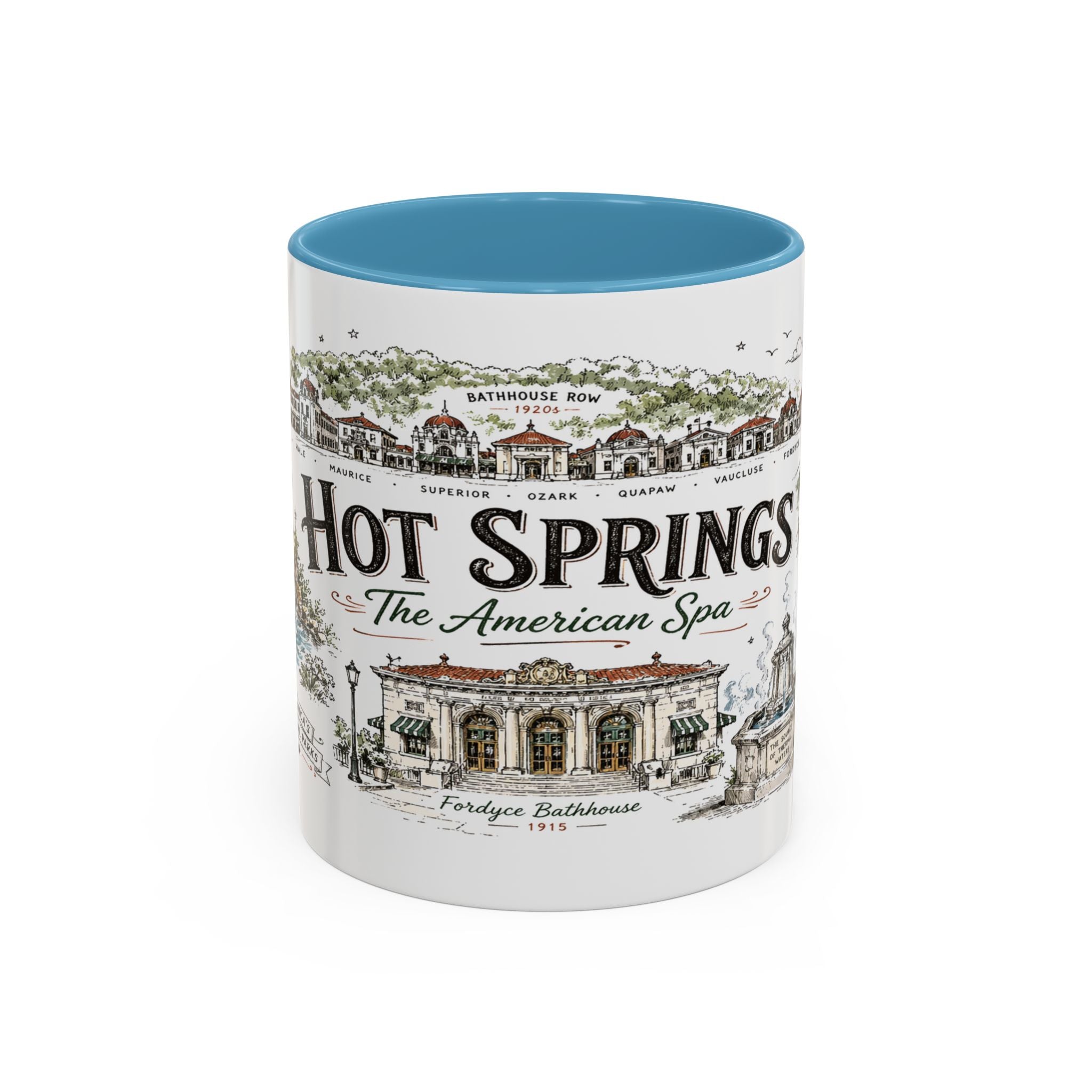 Hot Springs National Park Coffee Mug | Arkansas Thermal Spring Spa Gift | Accent Color Ceramic 11oz 15oz
