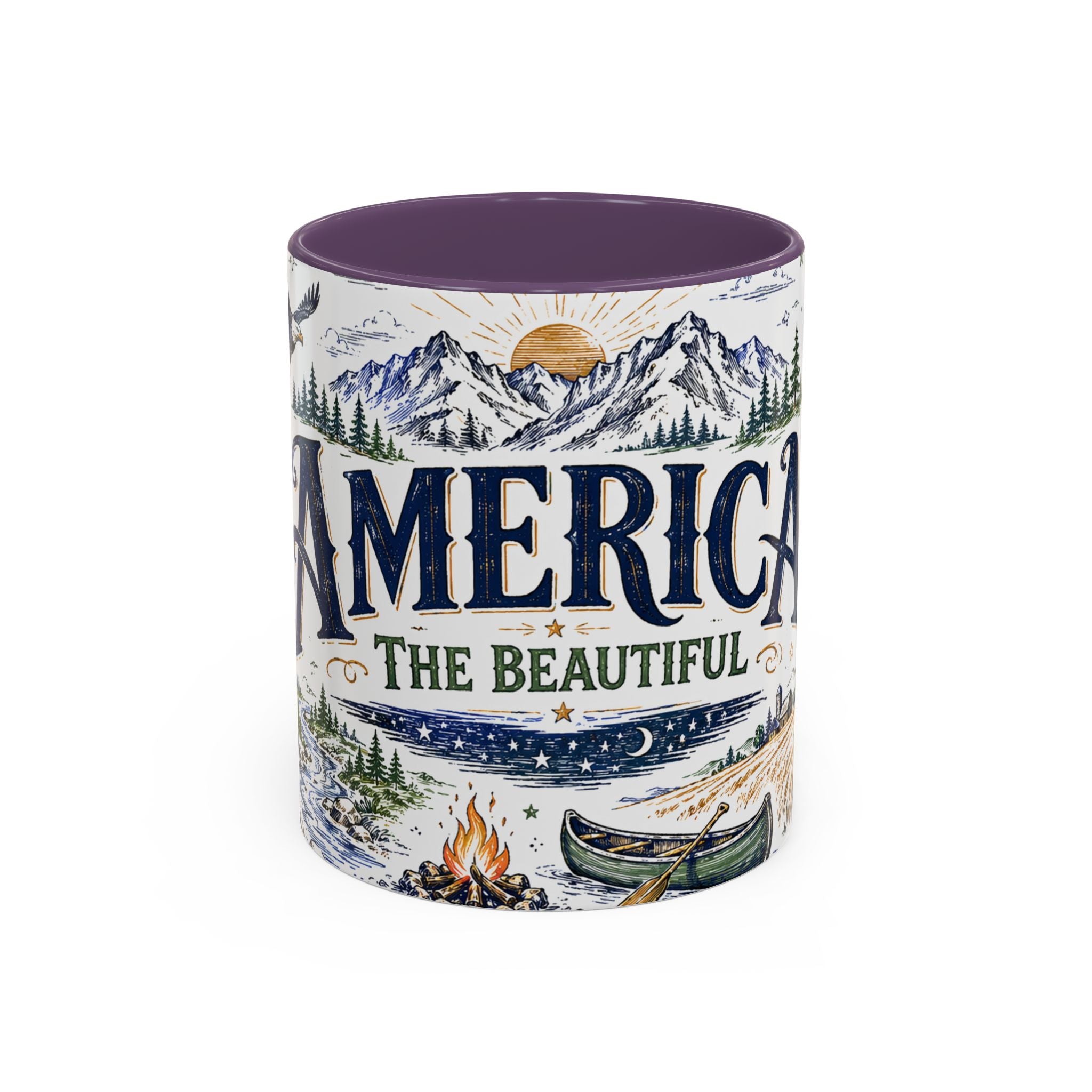 America the Beautiful Coffee Mug | Patriotic USA Gift | Accent Color Ceramic 11oz 15oz