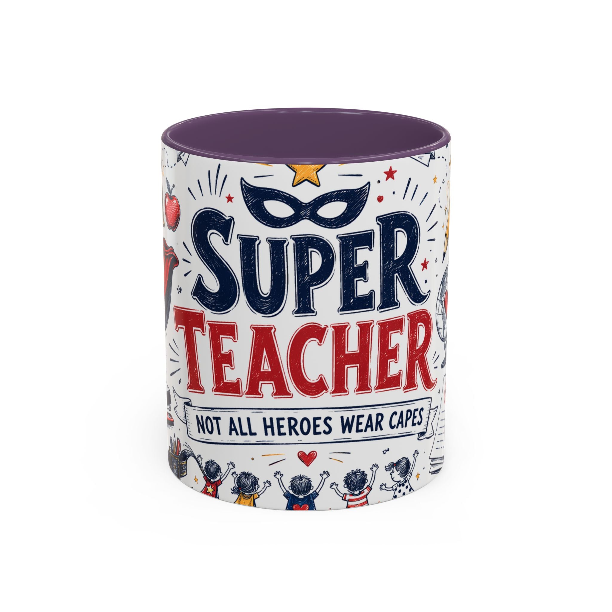 Super Teacher Coffee Mug | All Heroes Wear Capes Teacher Gift | Accent Color Ceramic 11oz 15oz