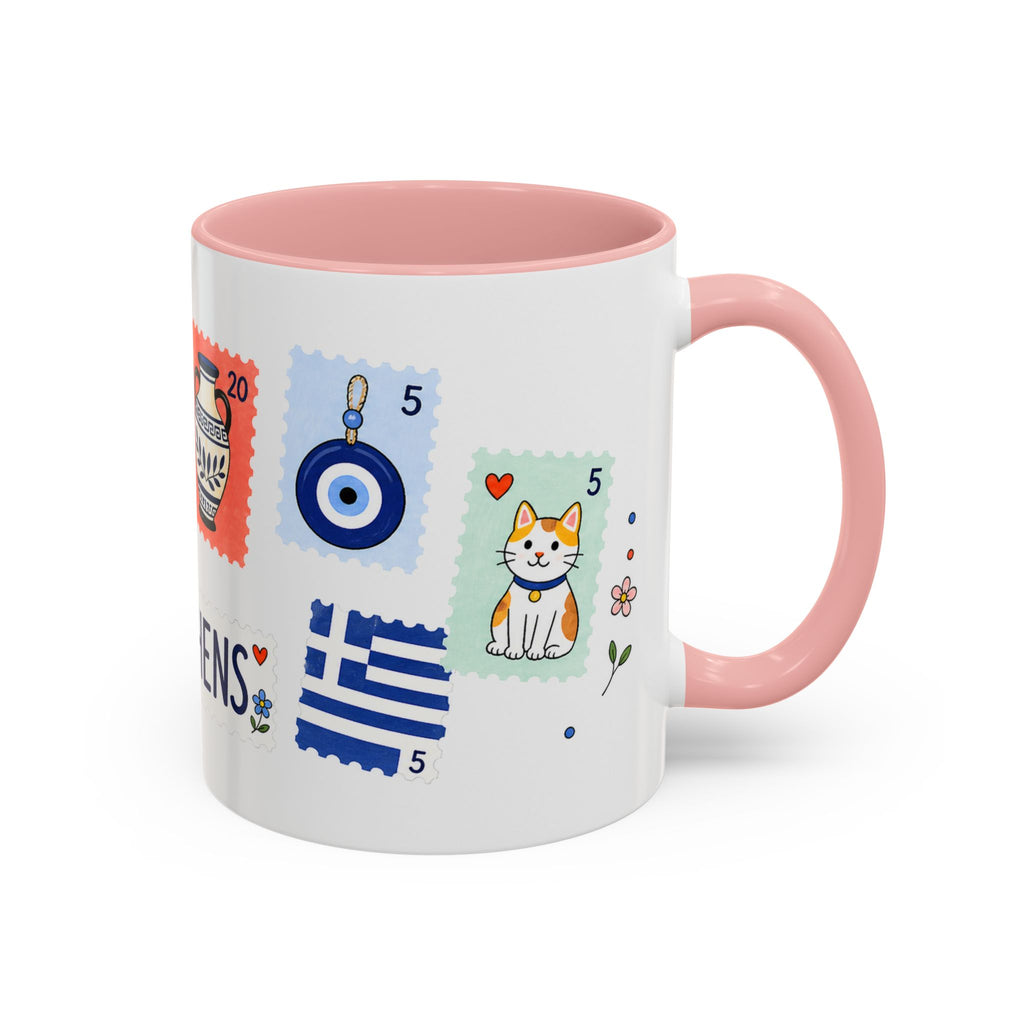 Athens Coffee Mug | Postage Stamp Collage Mug | Travel Souvenir Accent Cup 11oz 15oz