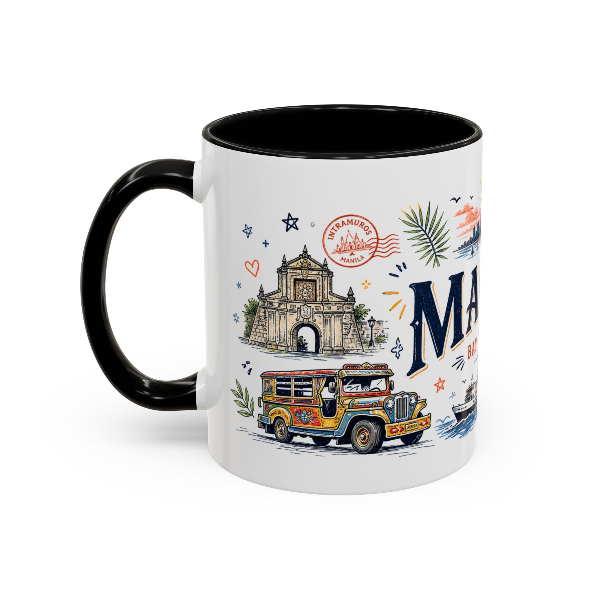Manila Coffee Mug | Philippines Souvenir Travel Gift | Accent Color Ceramic 11oz 15oz