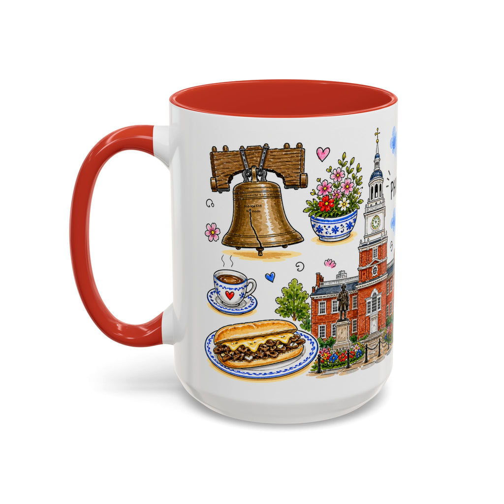 Philadelphia Illustrated Travel Mug | City Souvenir Accent Coffee Mug | 11oz 15oz Ceramic Cup
