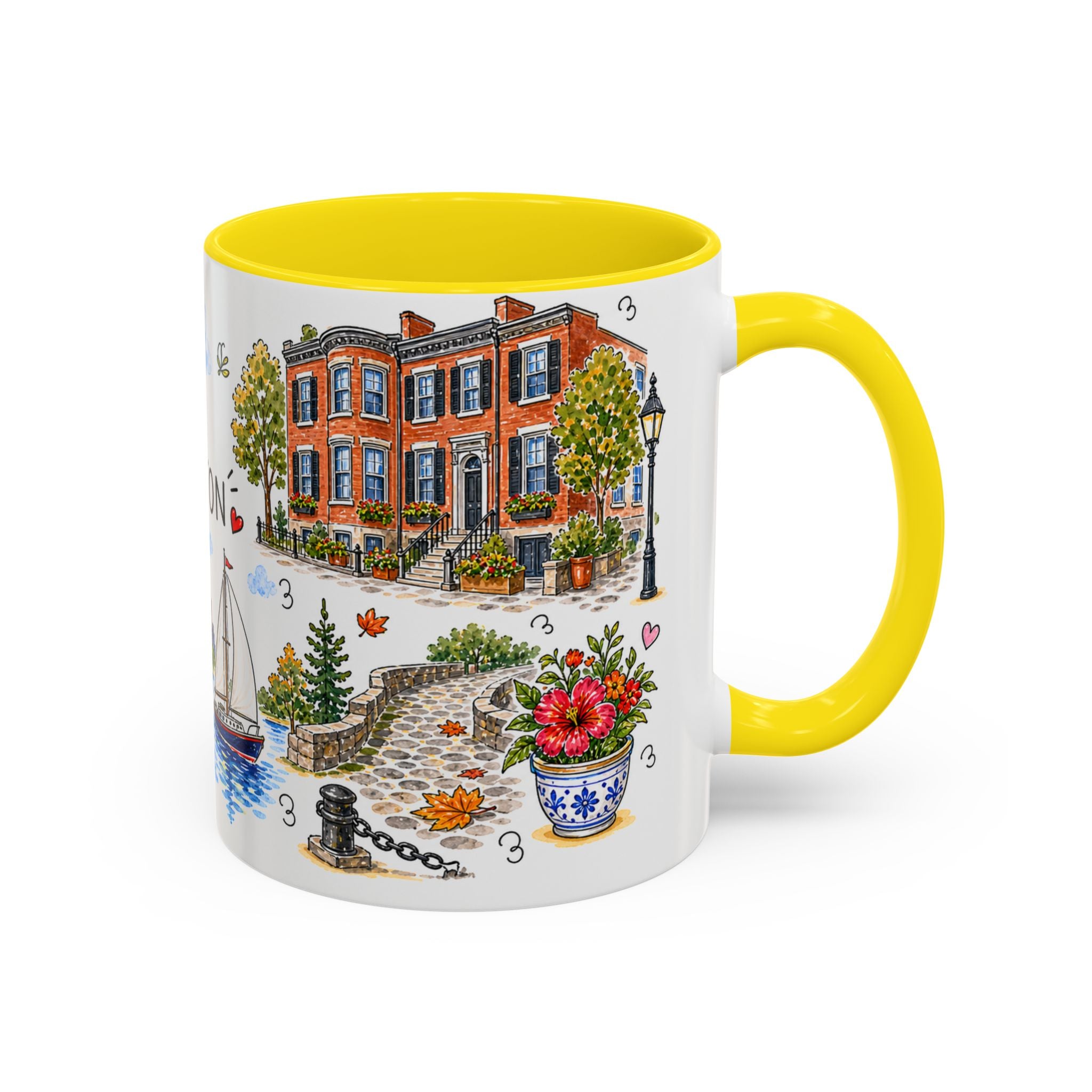 Boston Illustrated Travel Mug | City Souvenir Accent Coffee Mug | 11oz 15oz Ceramic Cup