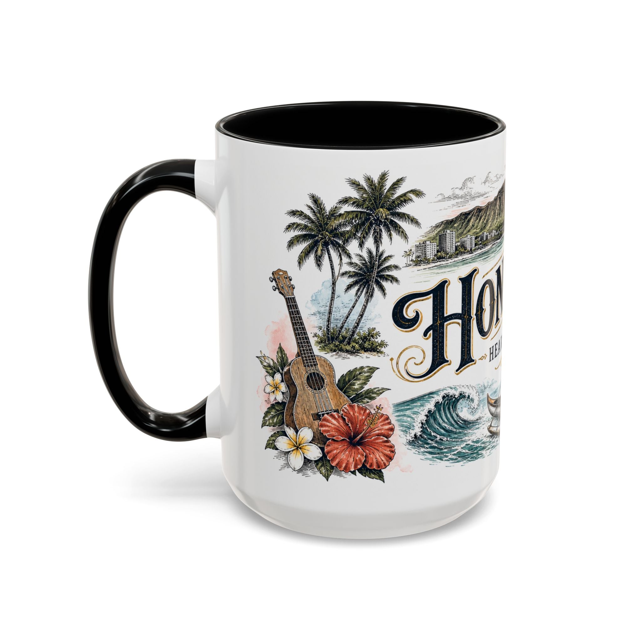 Honolulu Coffee Mug | United States Travel Souvenir | Vintage Illustrated City Gift | 11 oz 15 oz Accent Mug
