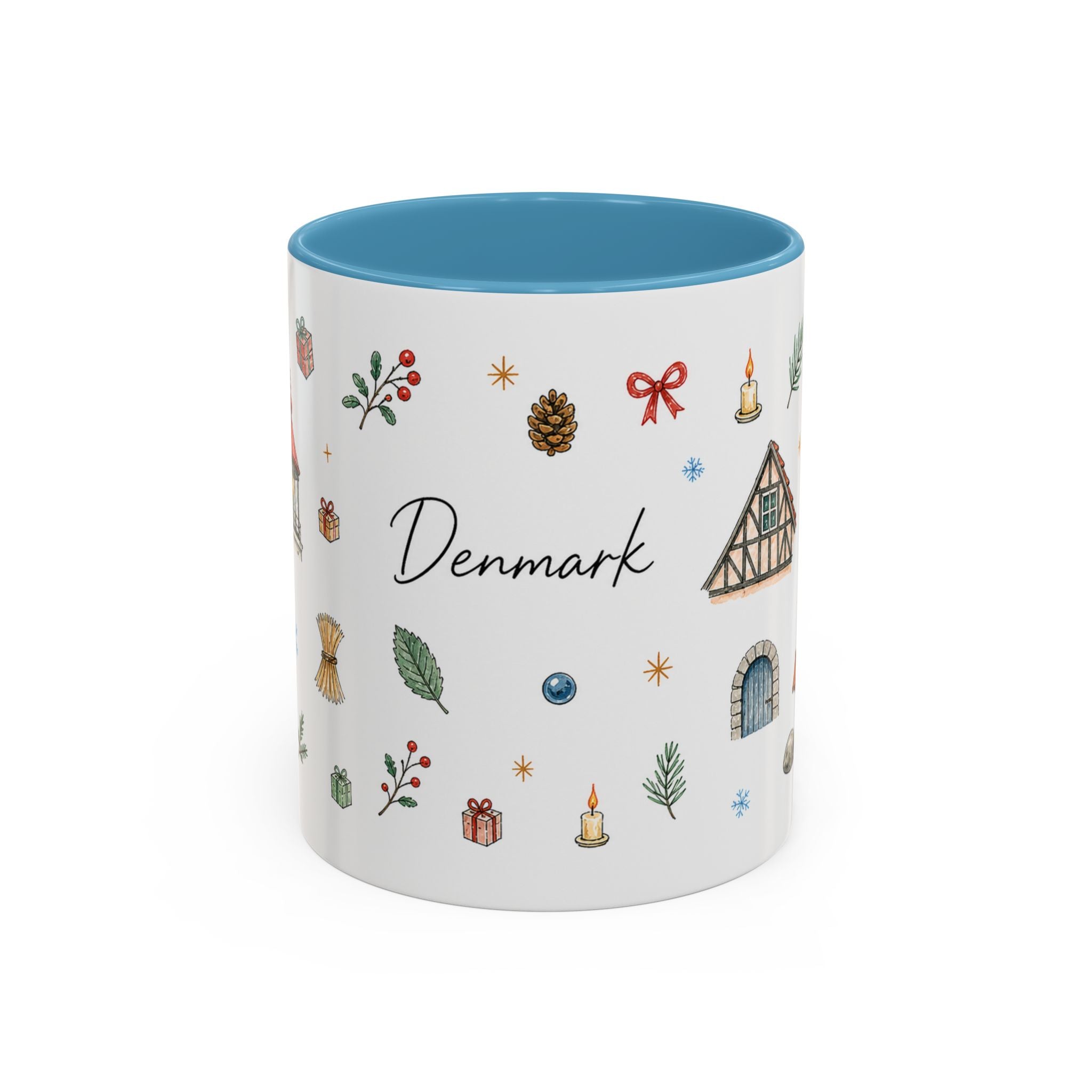 Denmark Christmas Mug | Watercolor Travel Souvenir | Holiday Gift | Accent Ceramic Coffee Cup 11oz 15oz