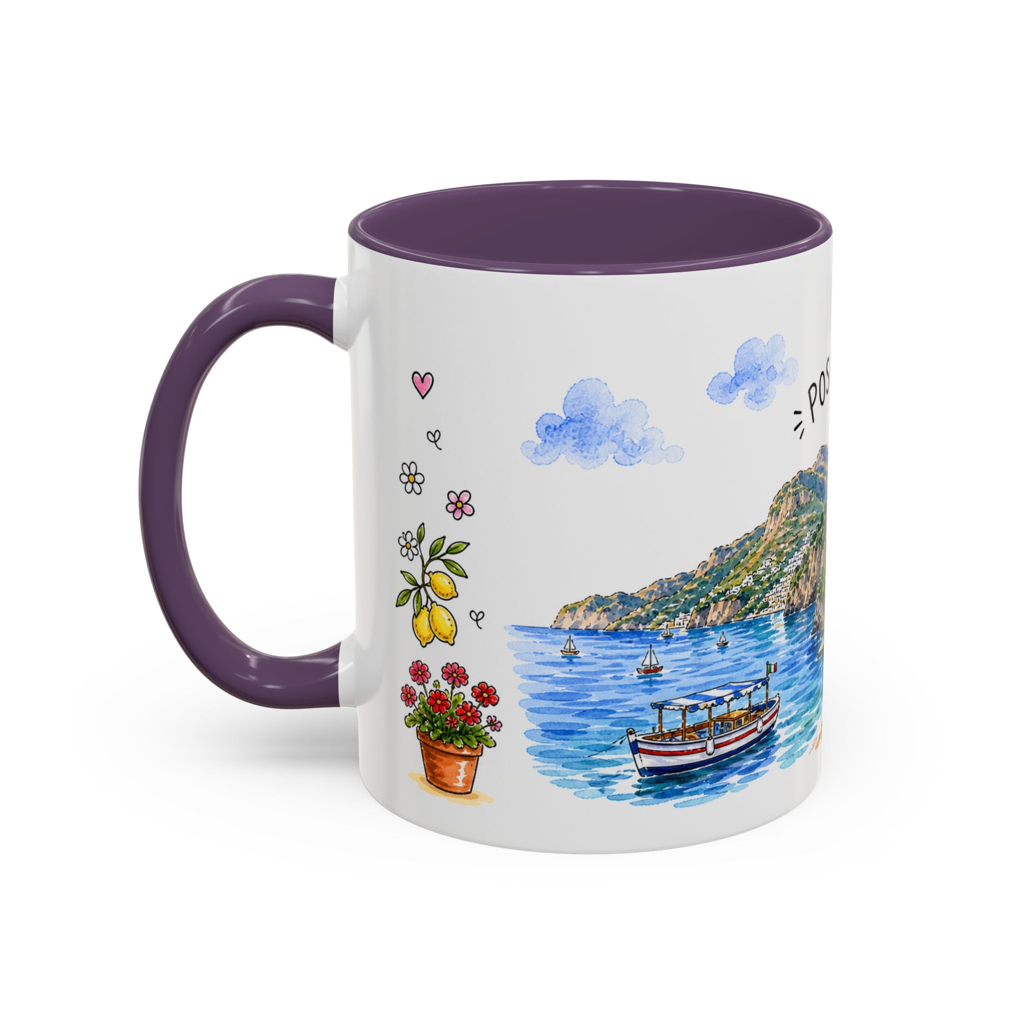 Positano Illustrated Travel Mug | Italy Souvenir Accent Coffee Mug | 11oz 15oz Ceramic Cup