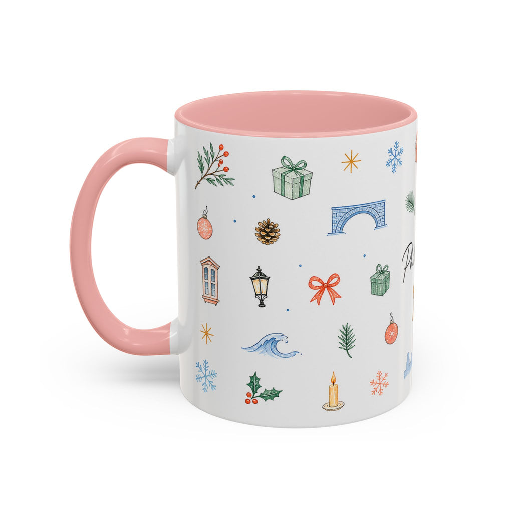 Philadelphia Christmas Mug | Watercolor Travel Souvenir | Holiday Gift | Accent Ceramic Coffee Cup 11oz 15oz
