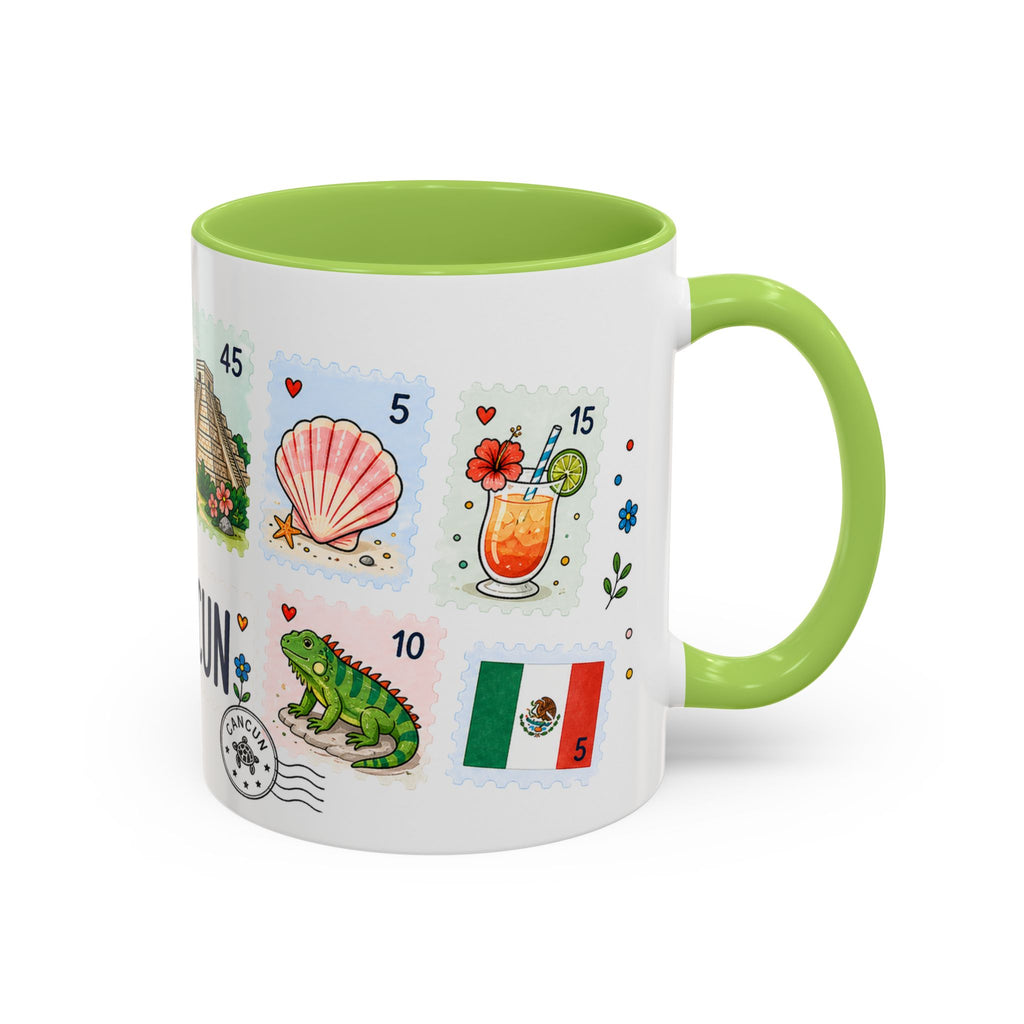 Cancun Coffee Mug | Postage Stamp Collage Mug | Travel Souvenir Accent Cup 11oz 15oz