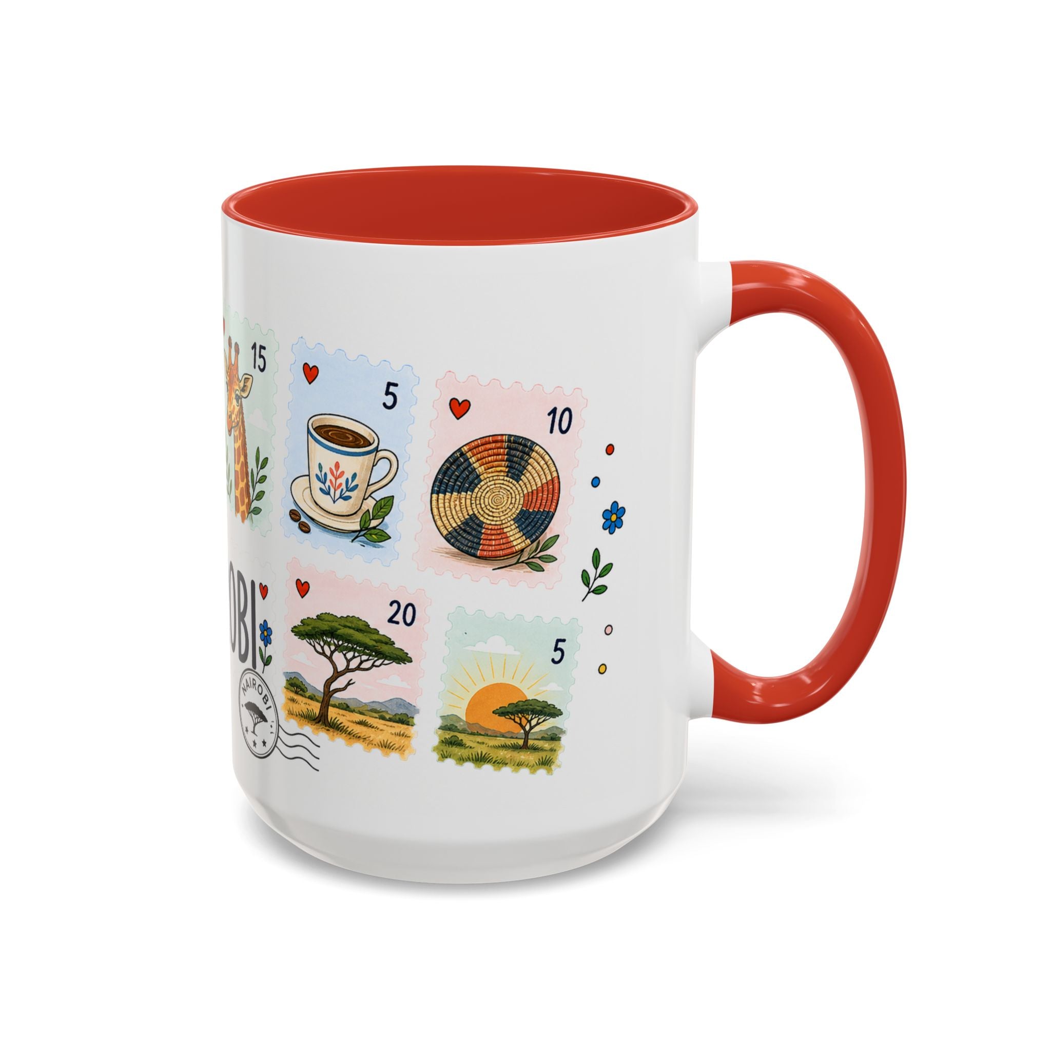 Nairobi Coffee Mug | Postage Stamp Collage Mug | Travel Souvenir Accent Cup 11oz 15oz
