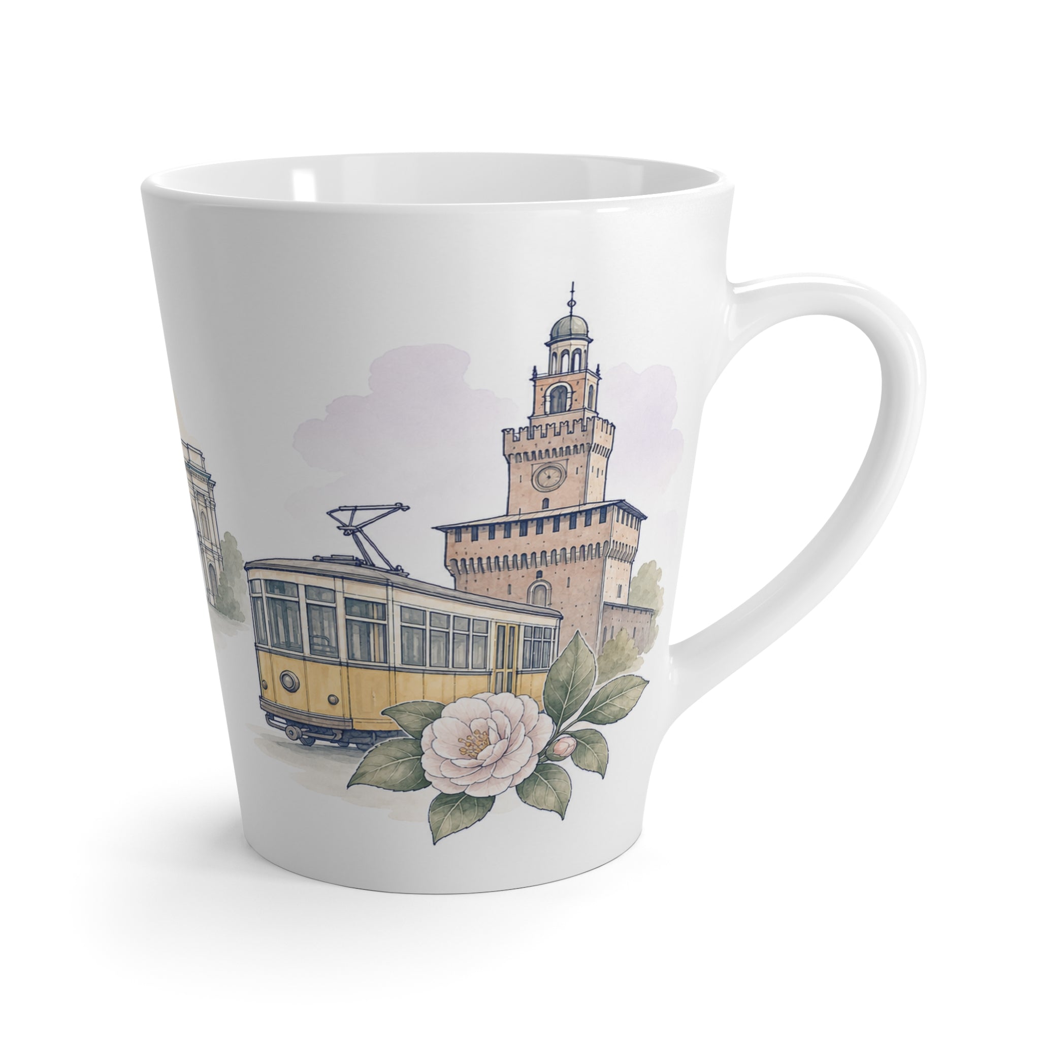 Milan Latte Mug | Watercolor City Travel Mug | 12 oz Ceramic Souvenir Gift