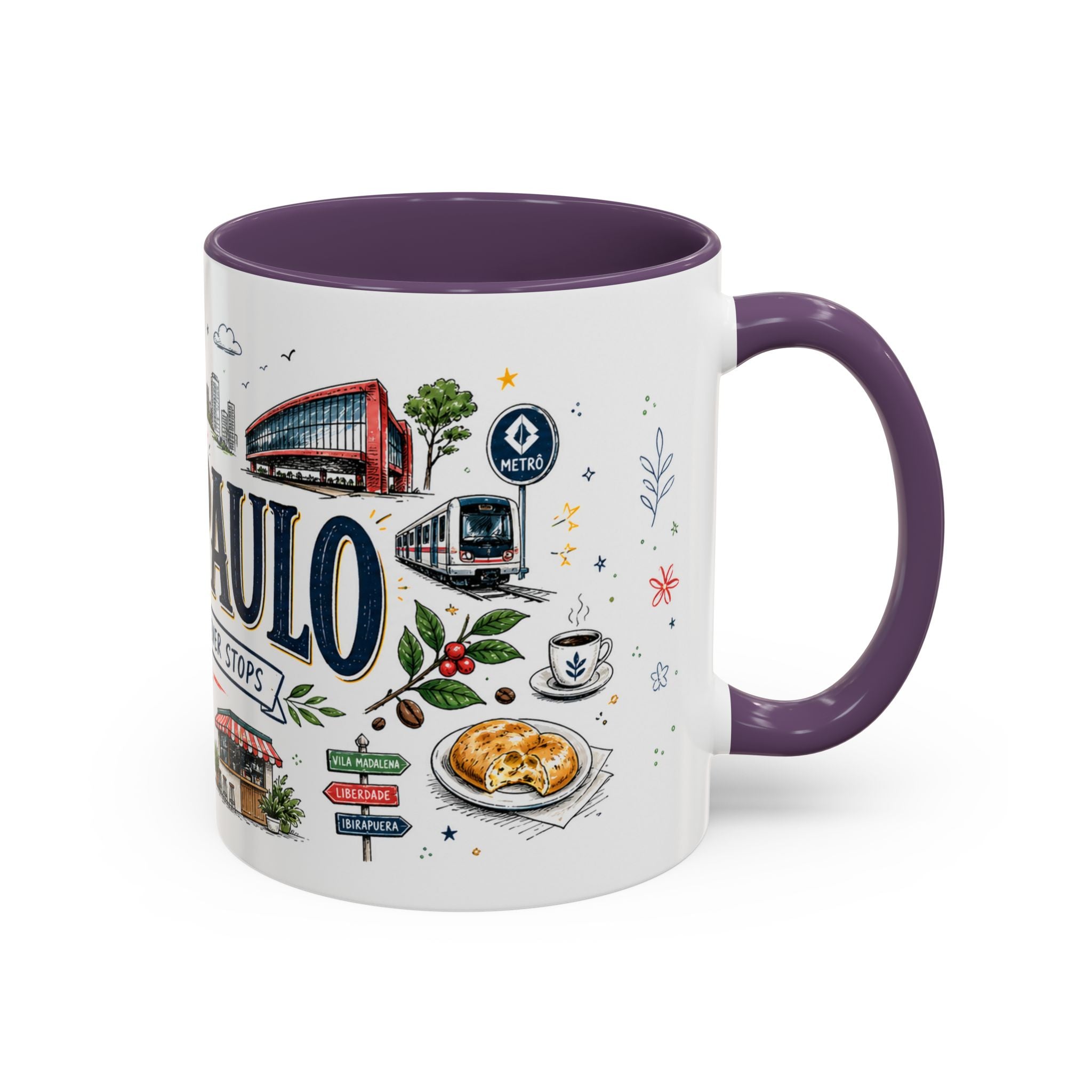 Sao Paulo Coffee Mug | Brazil Souvenir Travel Gift | Accent Color Ceramic 11oz 15oz