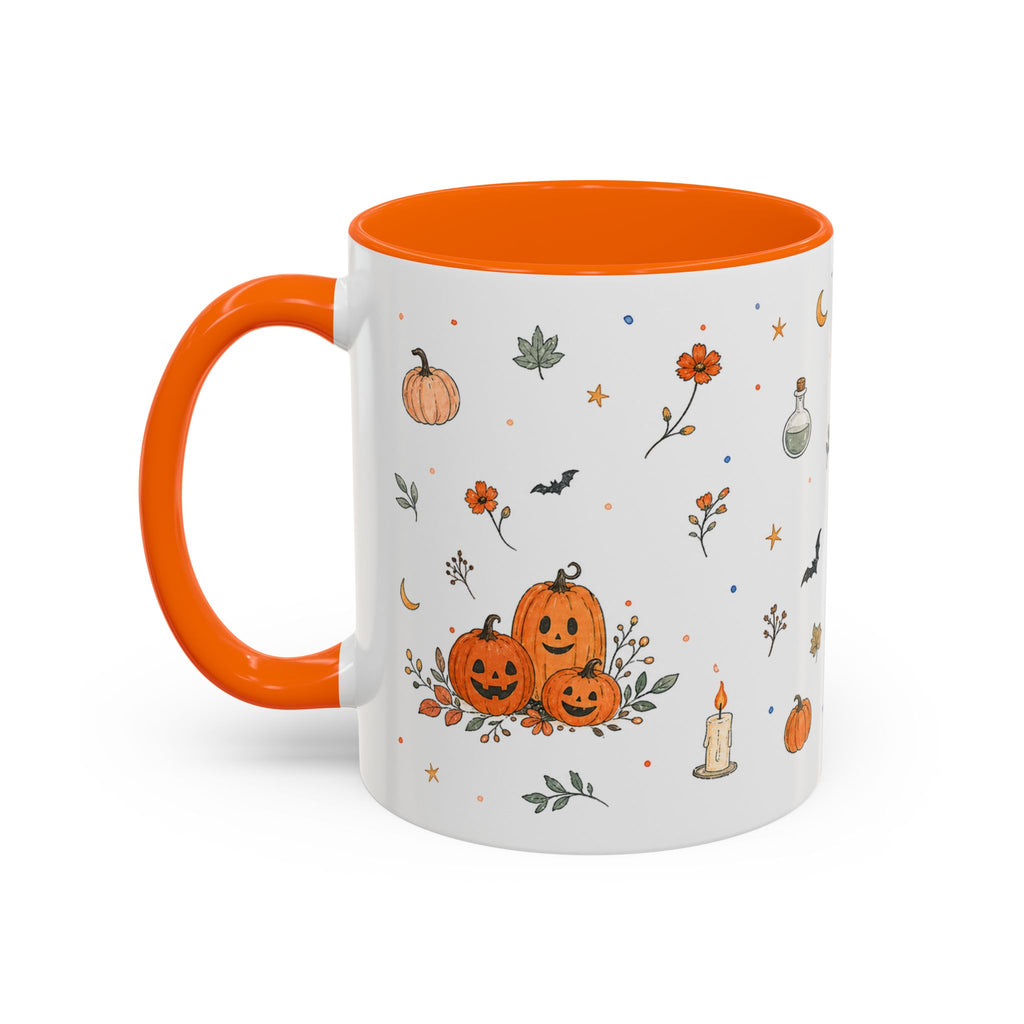 Friendly Ghost Halloween Mug | Pumpkin Flower Watercolor Gift | Accent Cup 11oz 15oz
