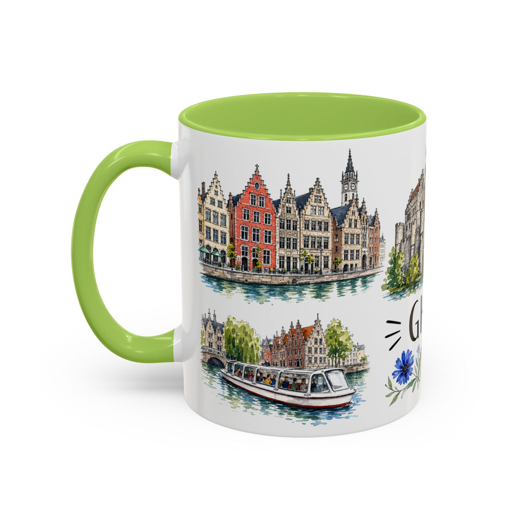 Ghent Illustrated Travel Mug | City Souvenir Accent Coffee Mug | 11oz 15oz Ceramic Cup