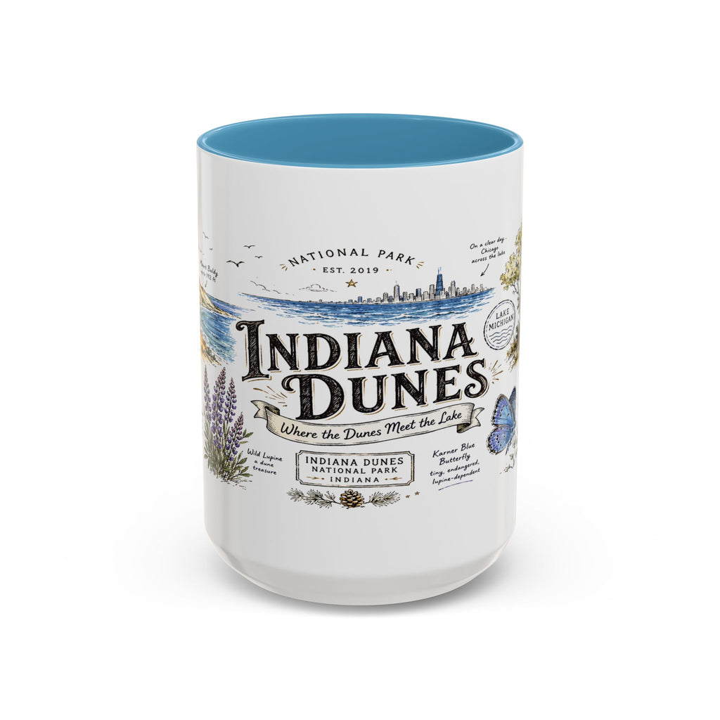 Indiana Dunes National Park Coffee Mug | Indiana Lake Michigan Beach Gift | Accent Color Ceramic 11oz 15oz
