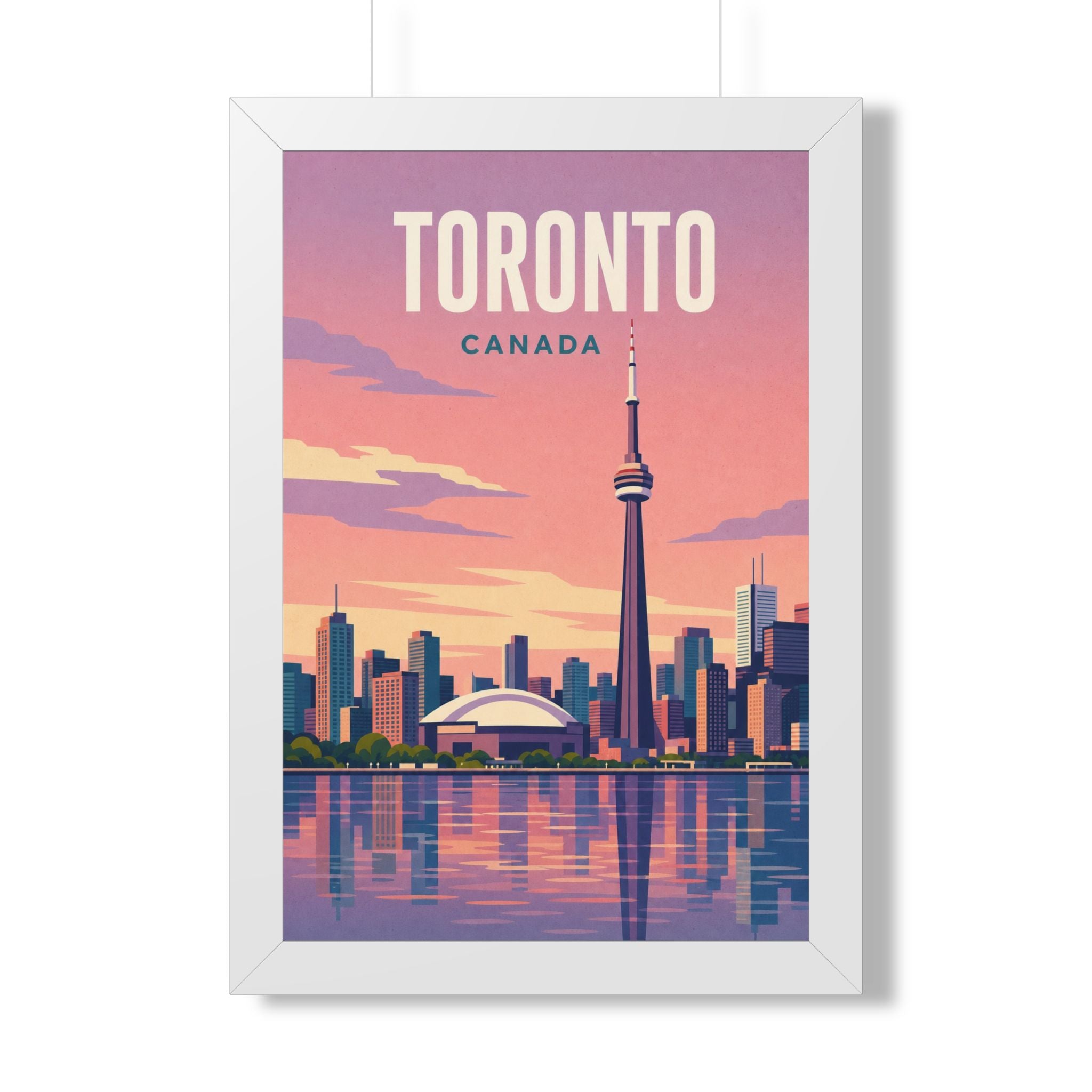 Toronto Skyline Canada Framed Poster | Vintage Travel Wall Art | Black Walnut White Frame | 16x24 20x30