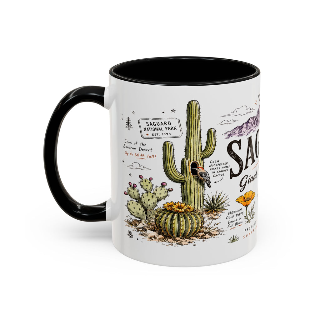 Saguaro National Park Coffee Mug | Arizona Desert Cactus Sunset Gift | Accent Color Ceramic 11oz 15oz