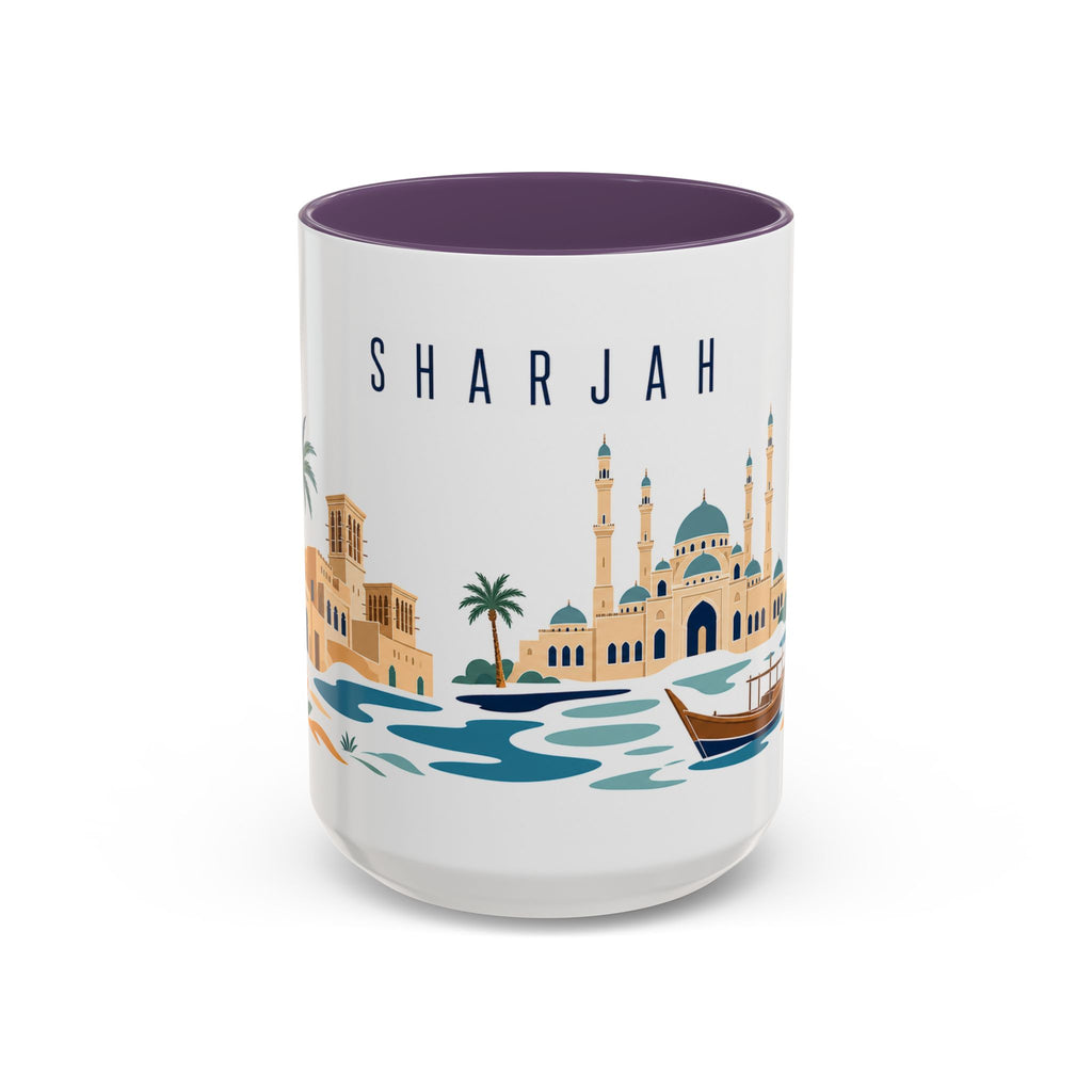 Sharjah Coffee Mug | United Arab Emirates Travel Souvenir | Porcelain Decal City Gift | 11oz 15oz Accent Mug