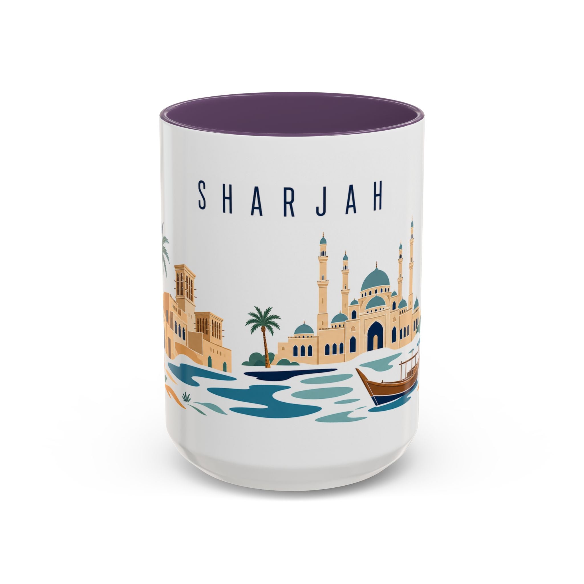 Sharjah Coffee Mug | United Arab Emirates Travel Souvenir | Porcelain Decal City Gift | 11oz 15oz Accent Mug