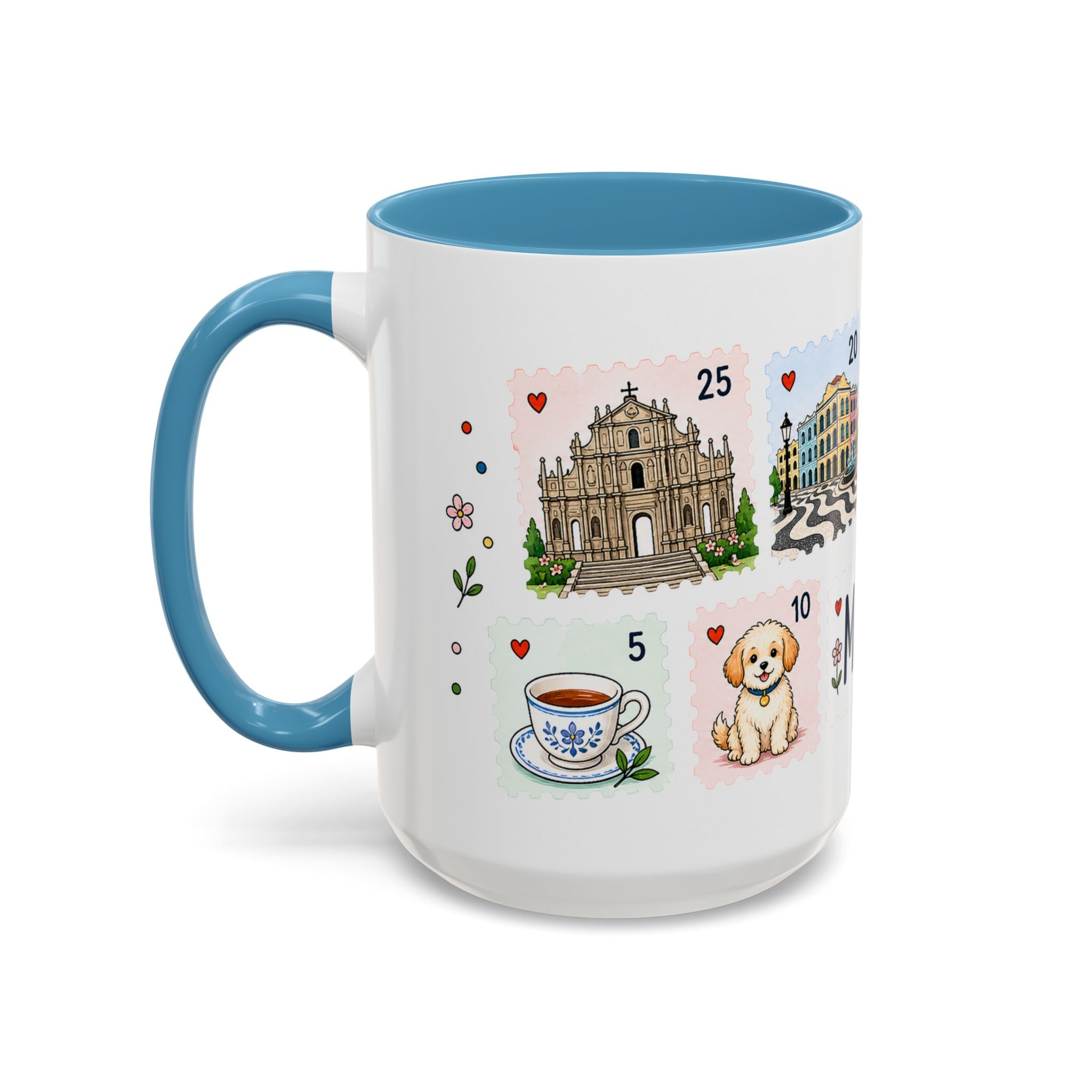 Macau Coffee Mug | Postage Stamp Collage Mug | Travel Souvenir Accent Cup 11oz 15oz