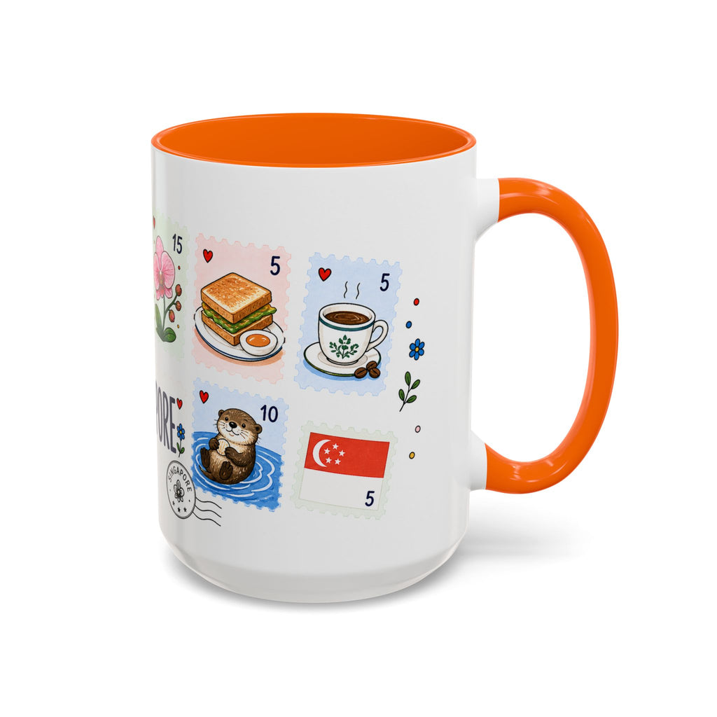 Singapore Coffee Mug | Postage Stamp Collage Mug | Travel Souvenir Accent Cup 11oz 15oz