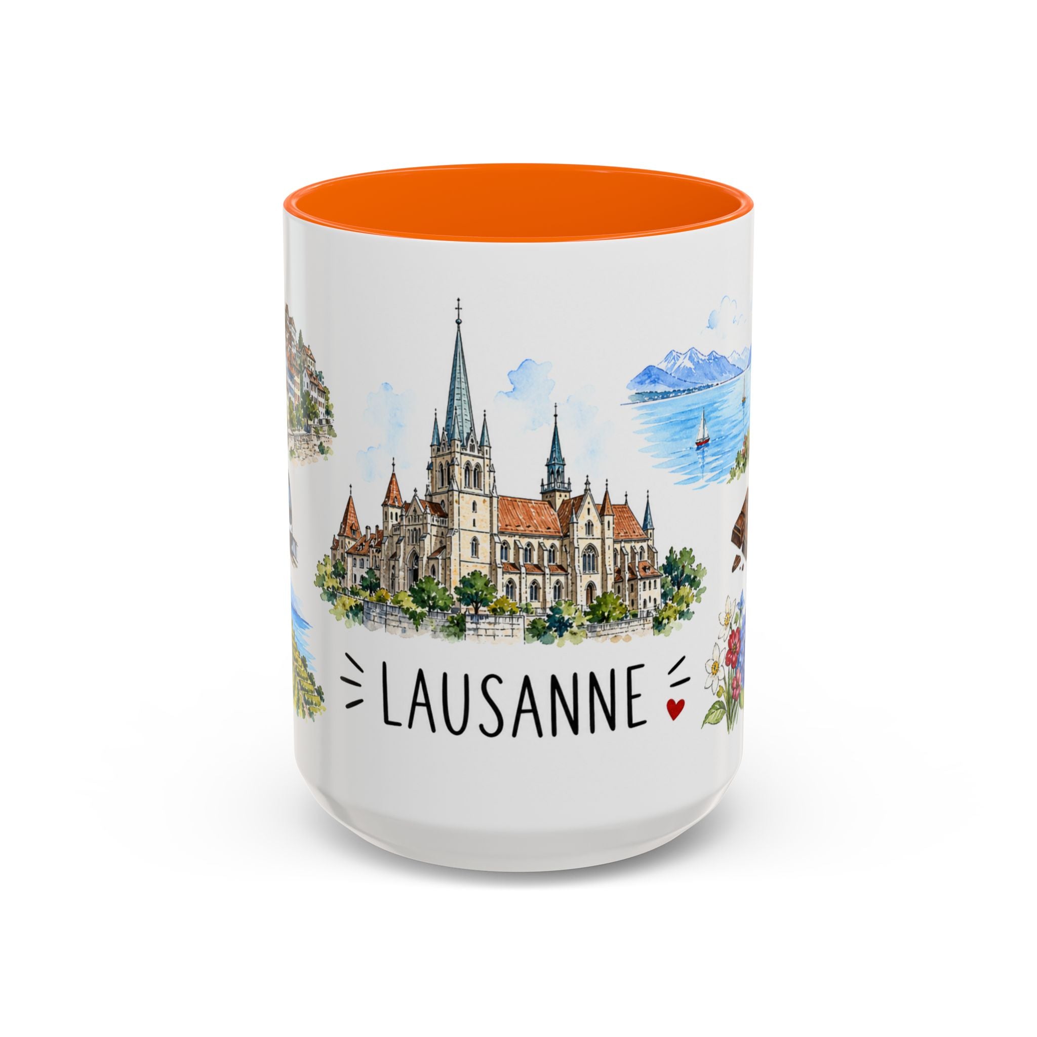 Lausanne Illustrated Travel Mug | City Souvenir Accent Coffee Mug | 11oz 15oz Ceramic Cup
