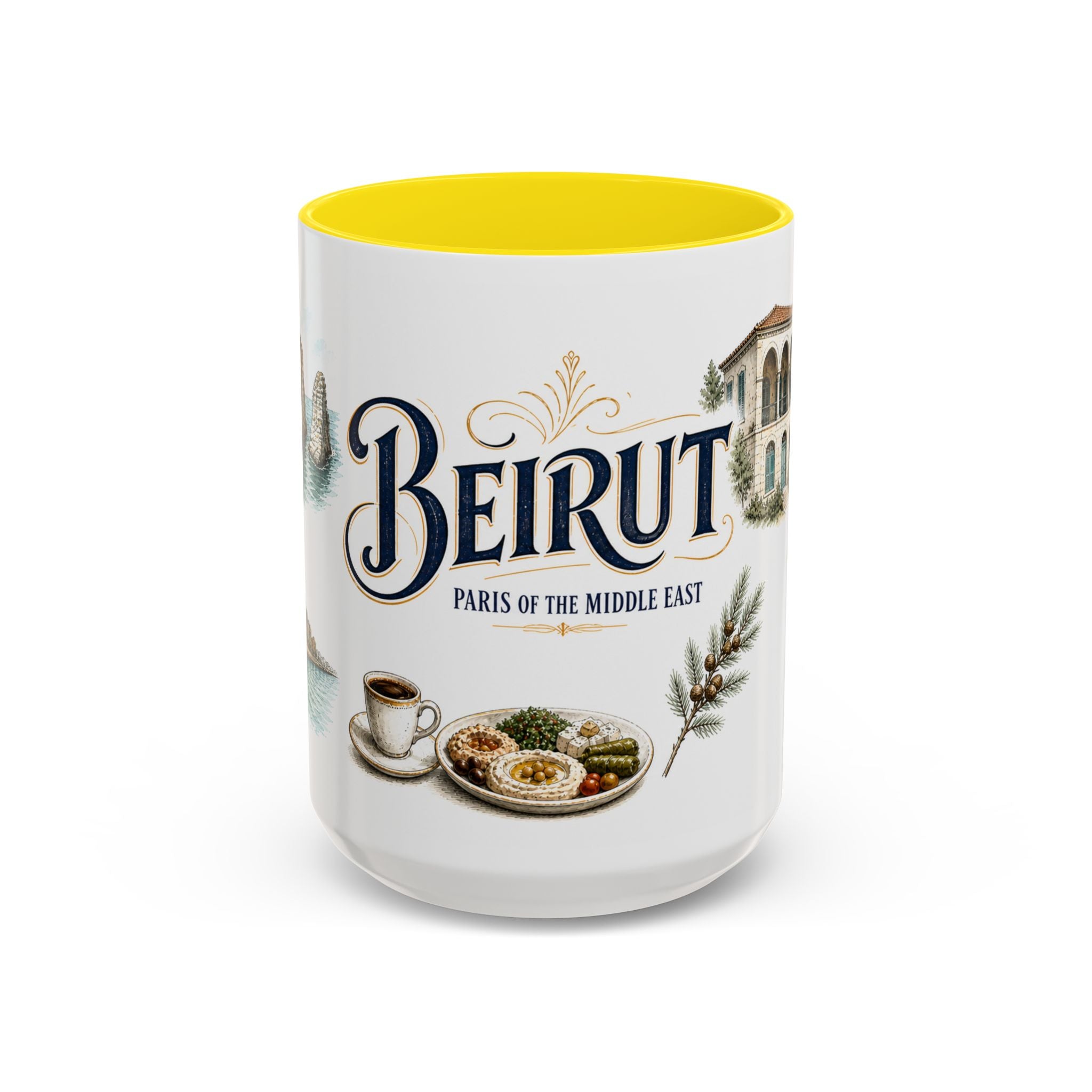 Beirut Coffee Mug | Lebanon Travel Souvenir | Vintage Illustrated City Gift | 11 oz 15 oz Accent Mug
